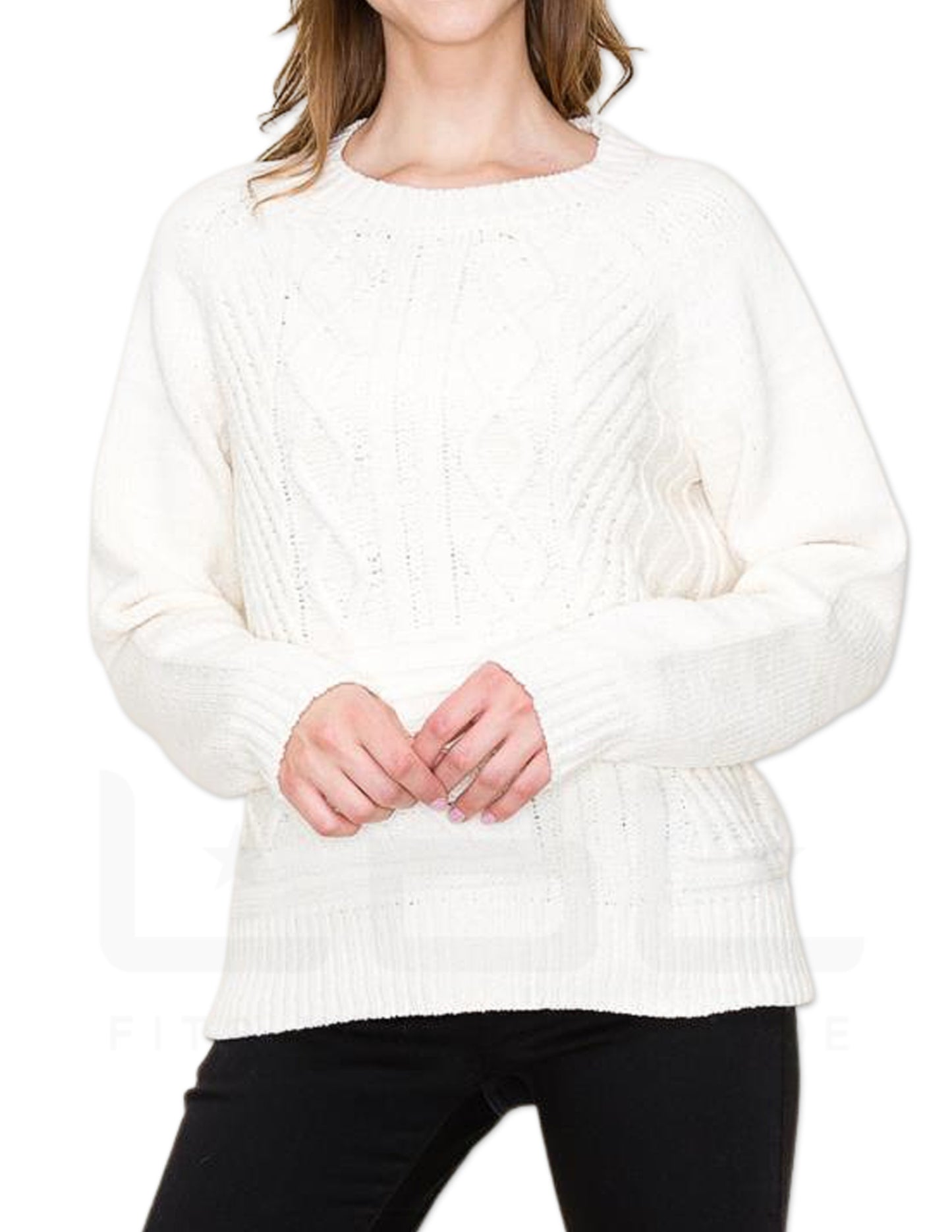 Cable Knit Chenille Sweater - Ivory