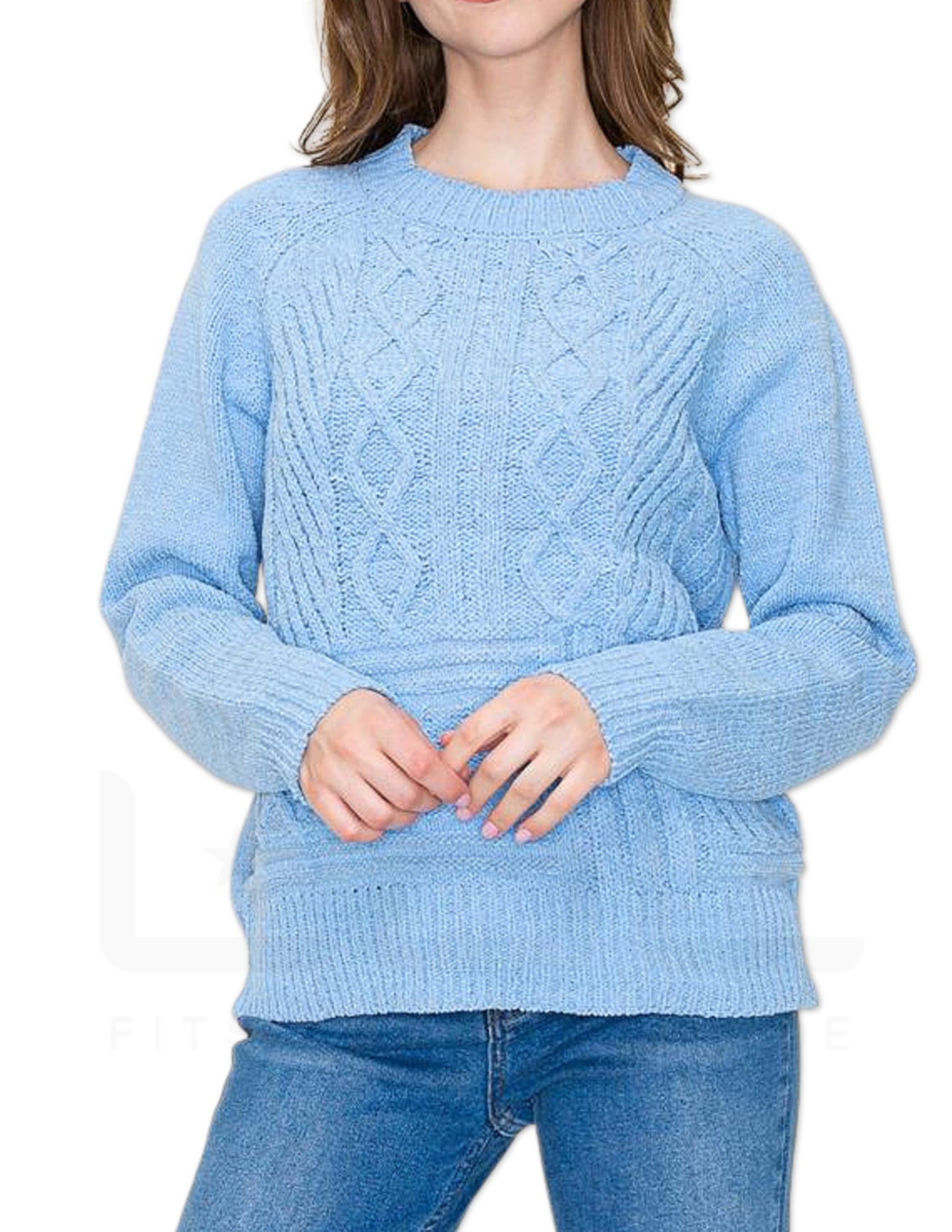 Cable Knit Chenille Sweater - Sky Blue