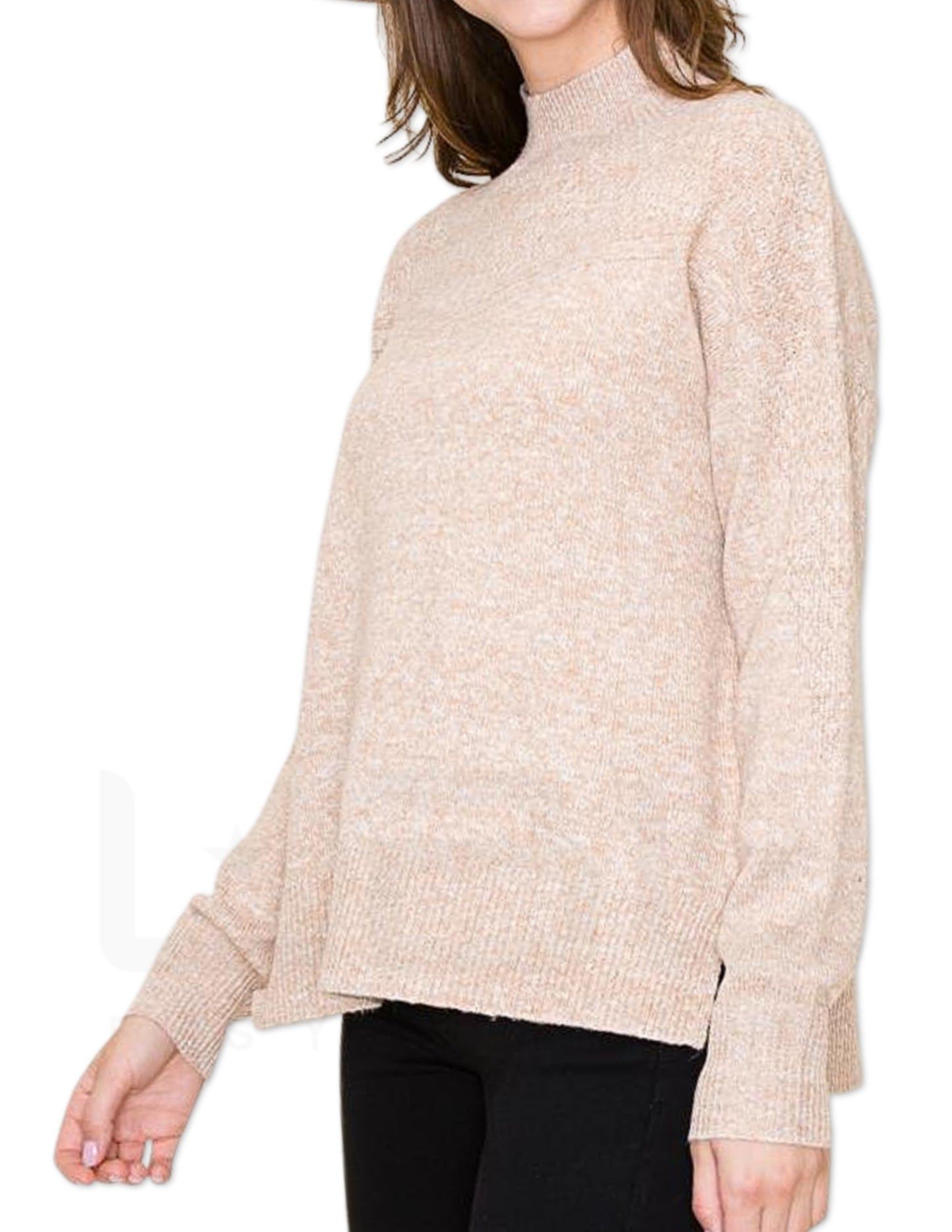 Texture Block Mock Neck Sweater - Taupe
