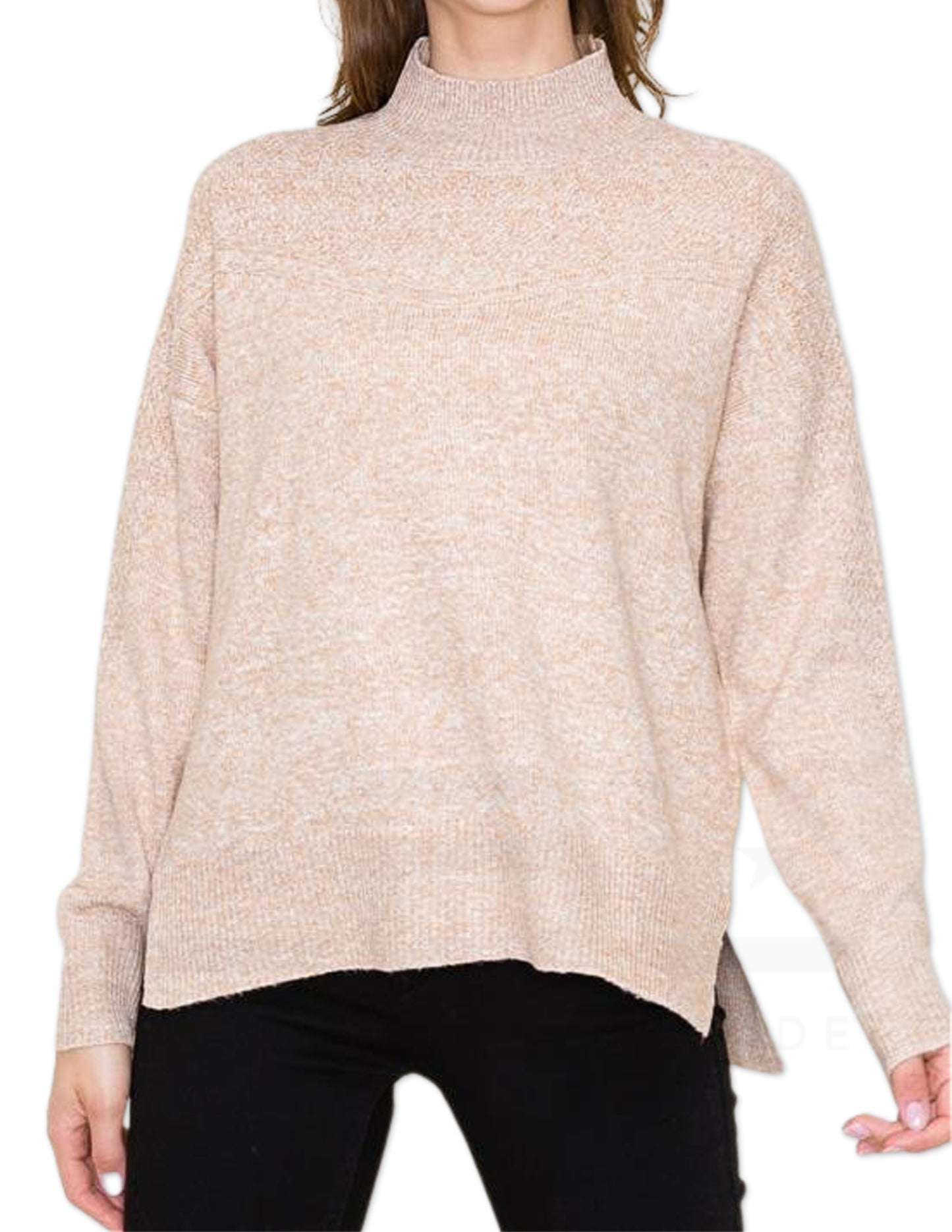 Texture Block Mock Neck Sweater - Taupe