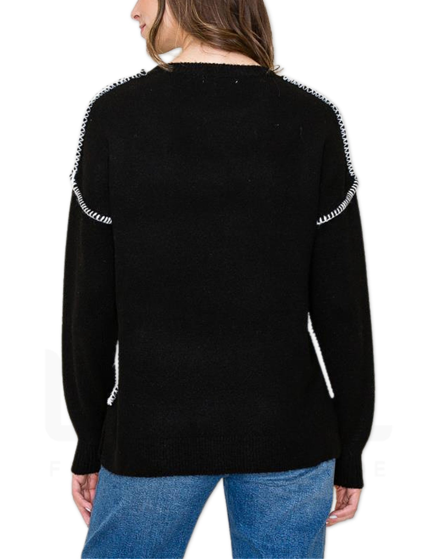 Super Soft Seam Detail Sweater - Black and Ivory