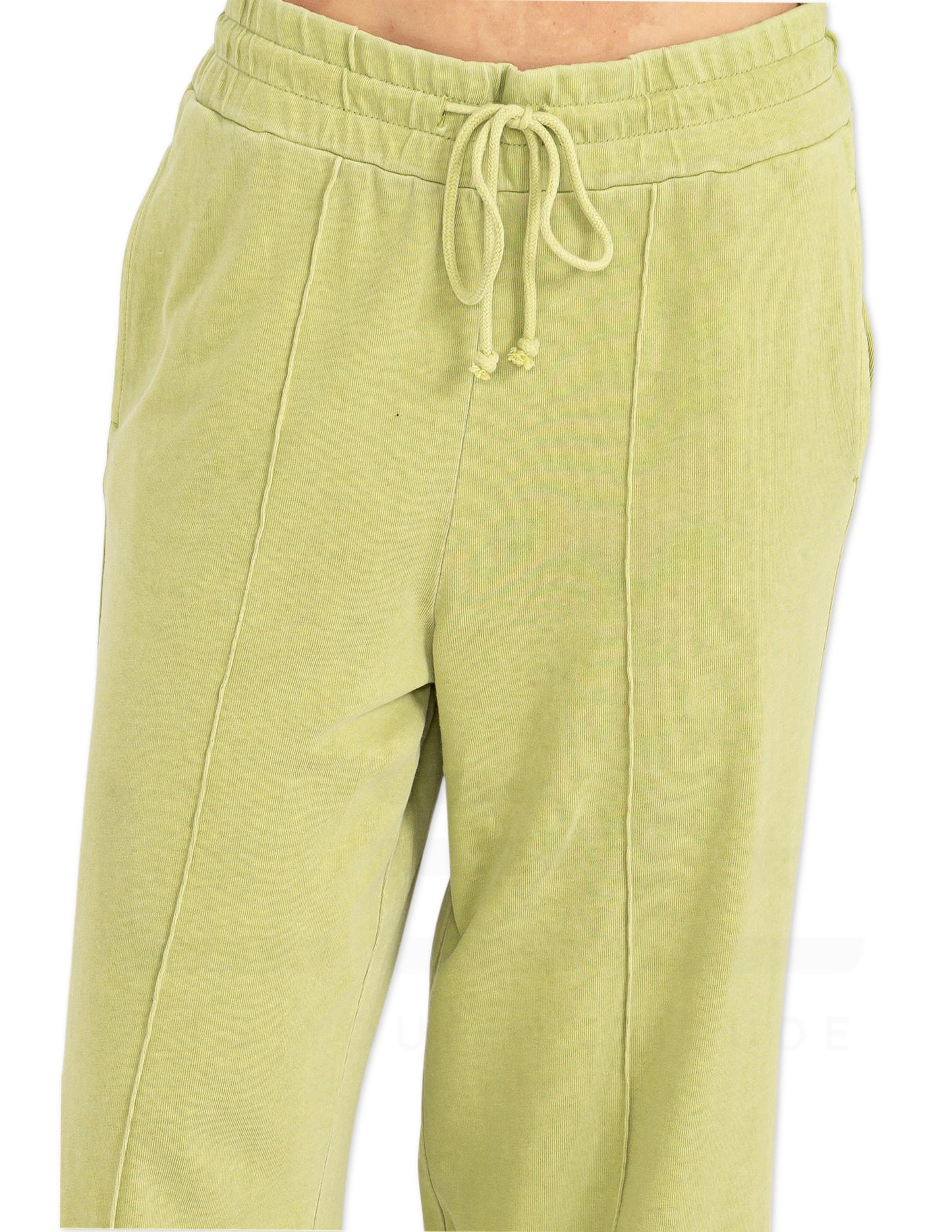 High Waist Drawstring Wide Leg Pants - Pale Olive