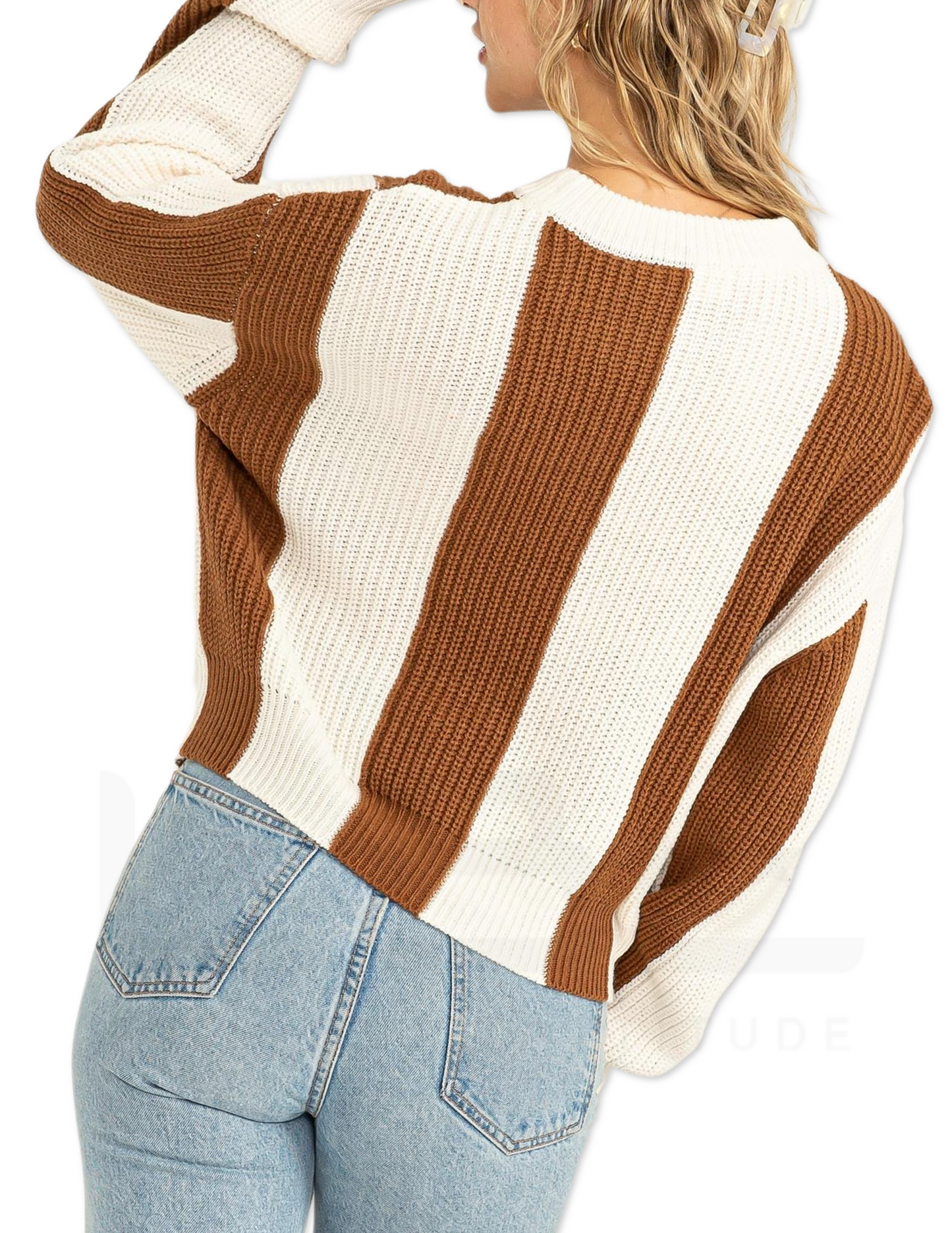 Vertical Stripe Sweater - Brown and Cream