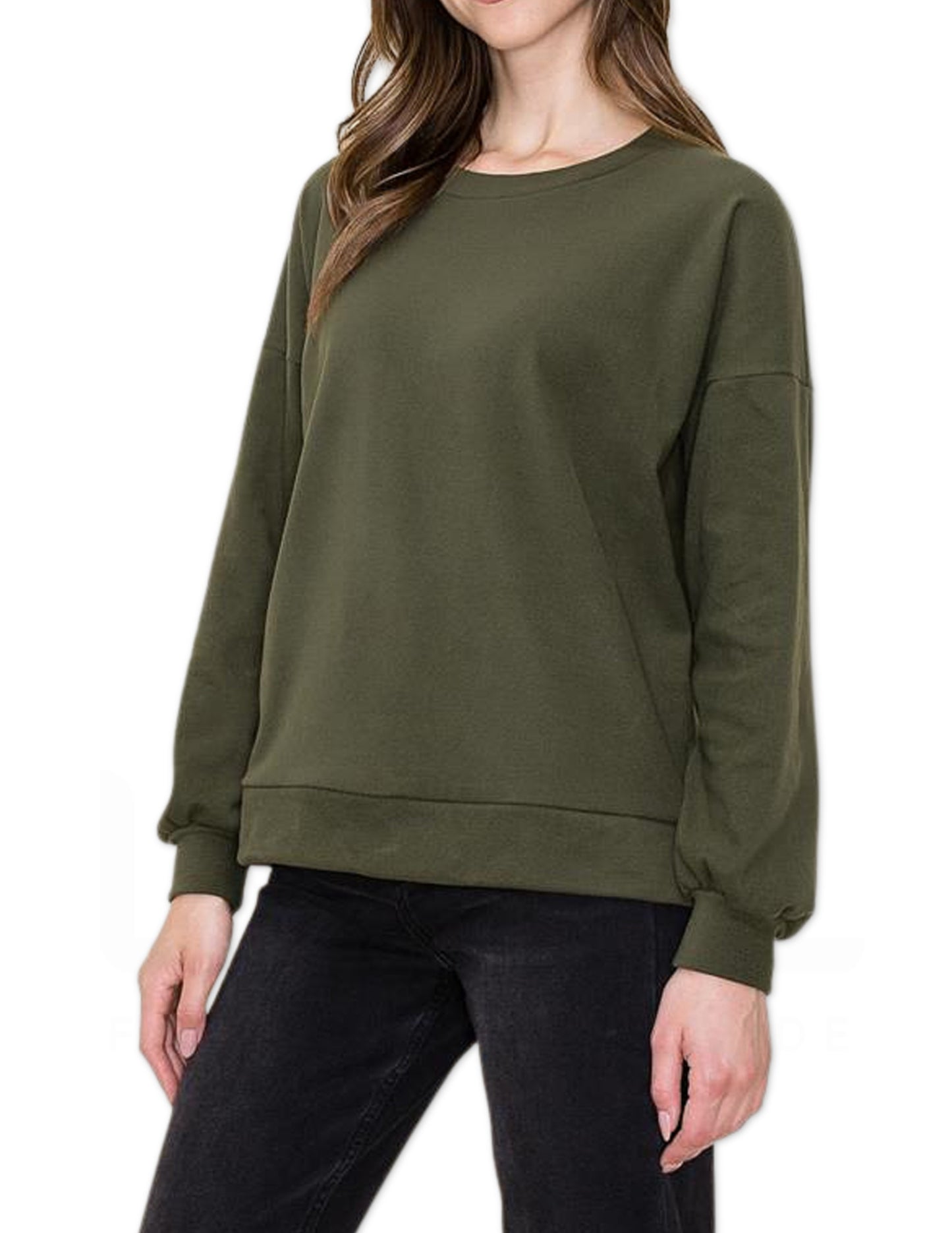 Round Neck Brushed Long Sleeve - Dark Olive