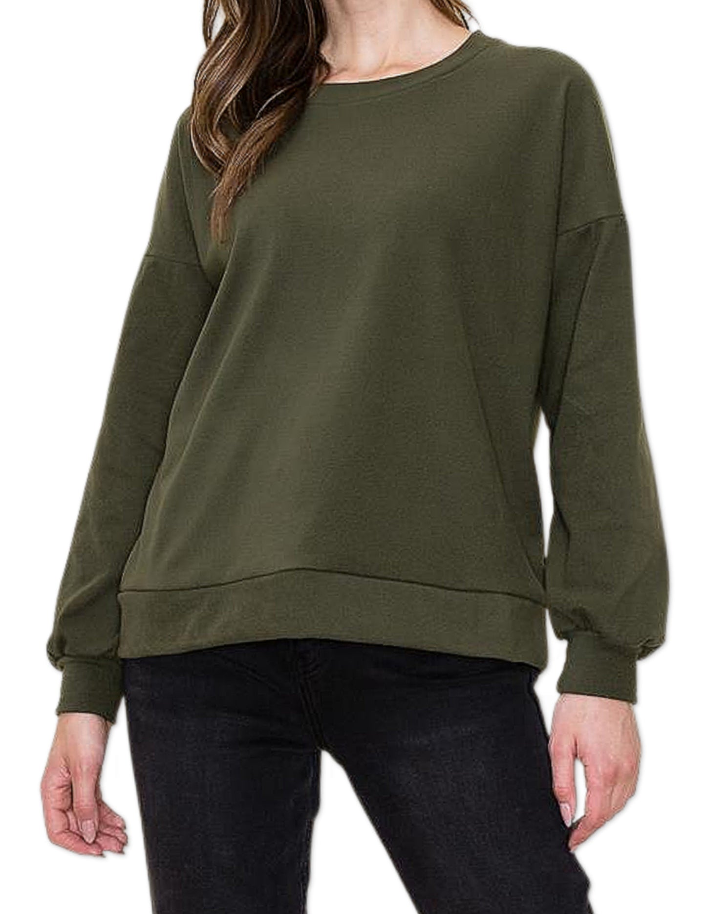Round Neck Brushed Long Sleeve - Dark Olive