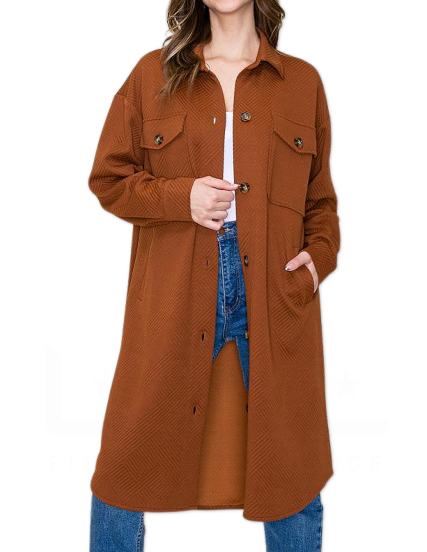 Collared Long Duster Jacket - Copper