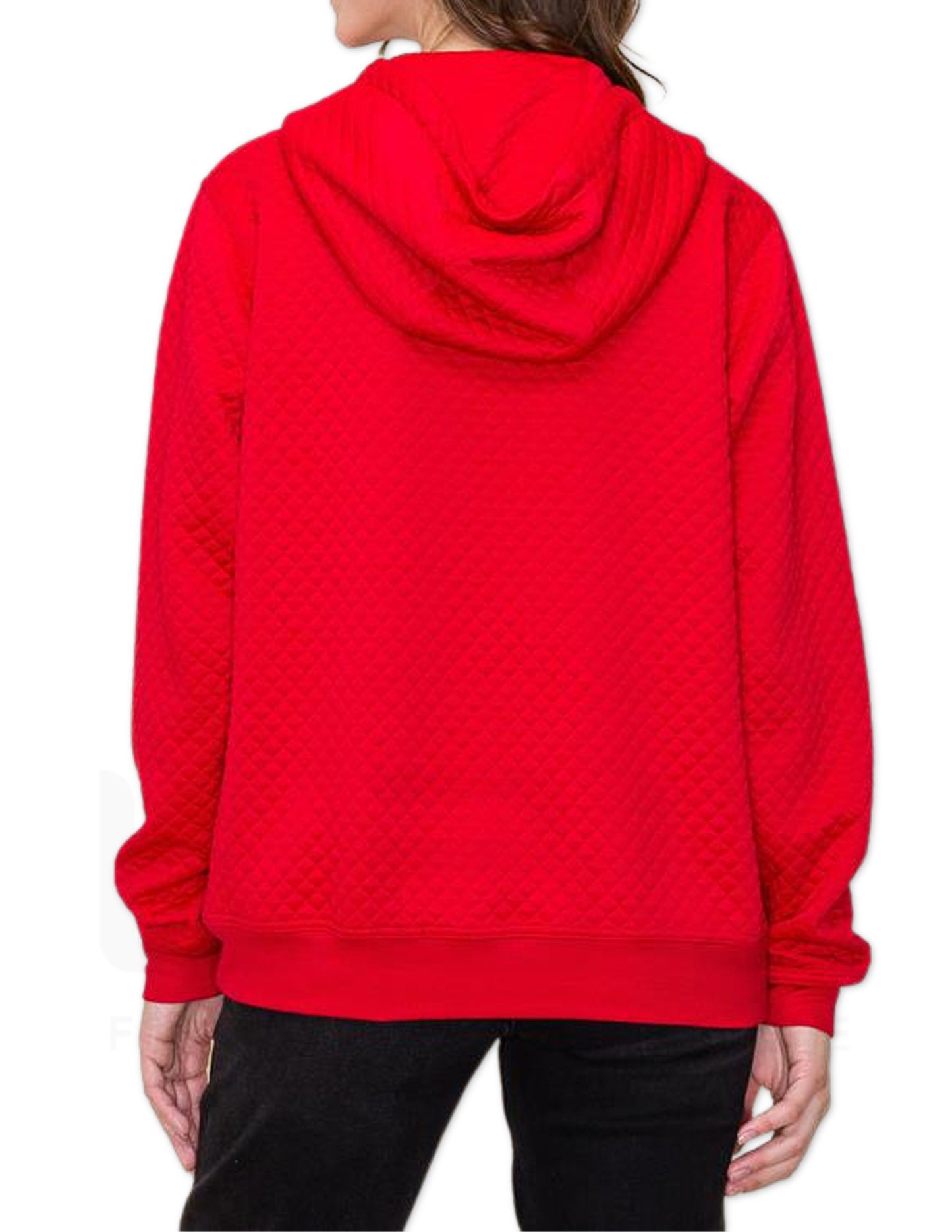 Kangaroo Pocket Quilted Hoodie - Red
