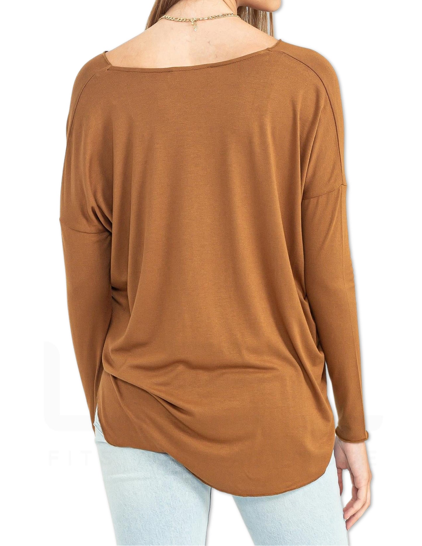 Long Sleeve Surplice Top - Pale Brown