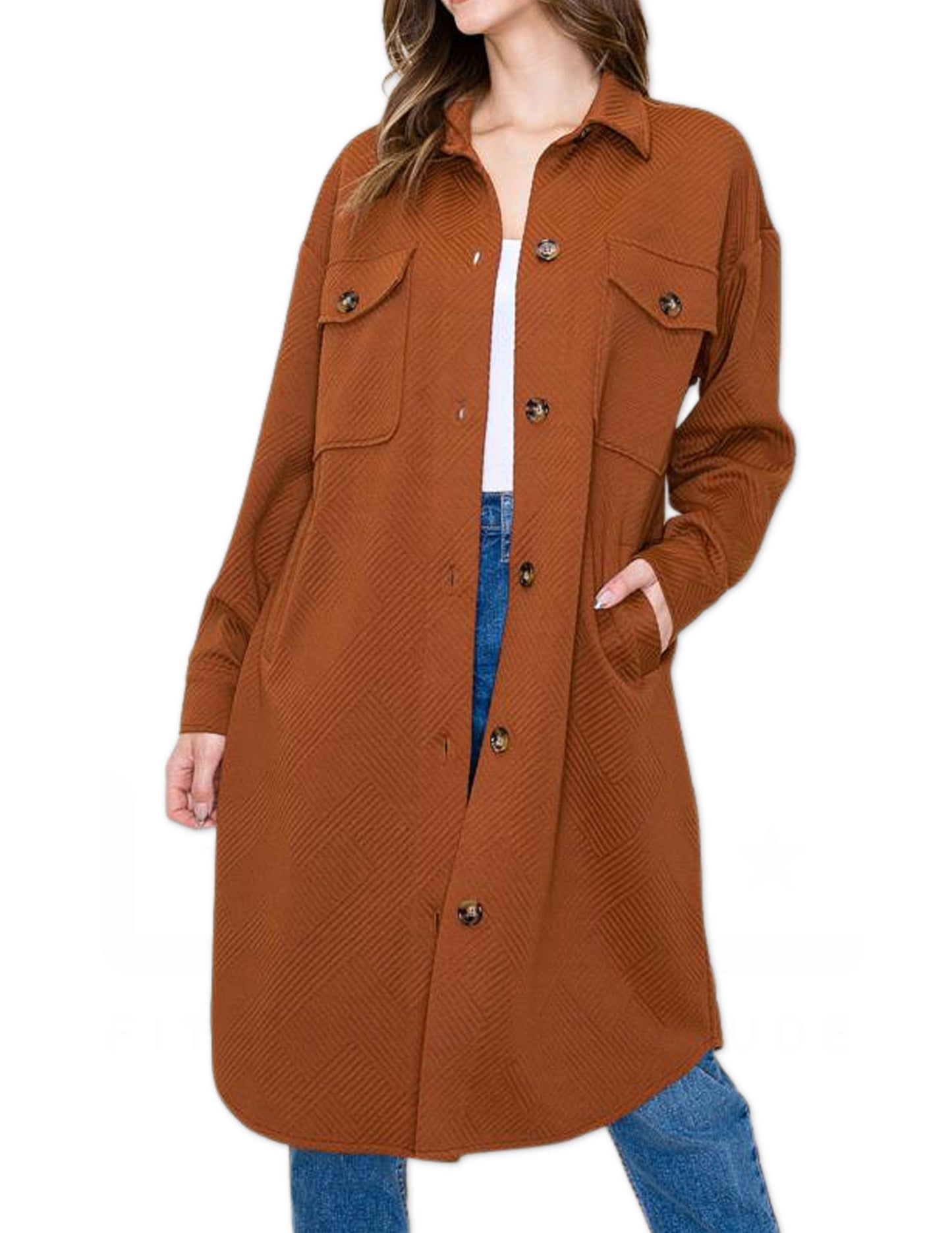 Collared Long Duster Jacket - Copper