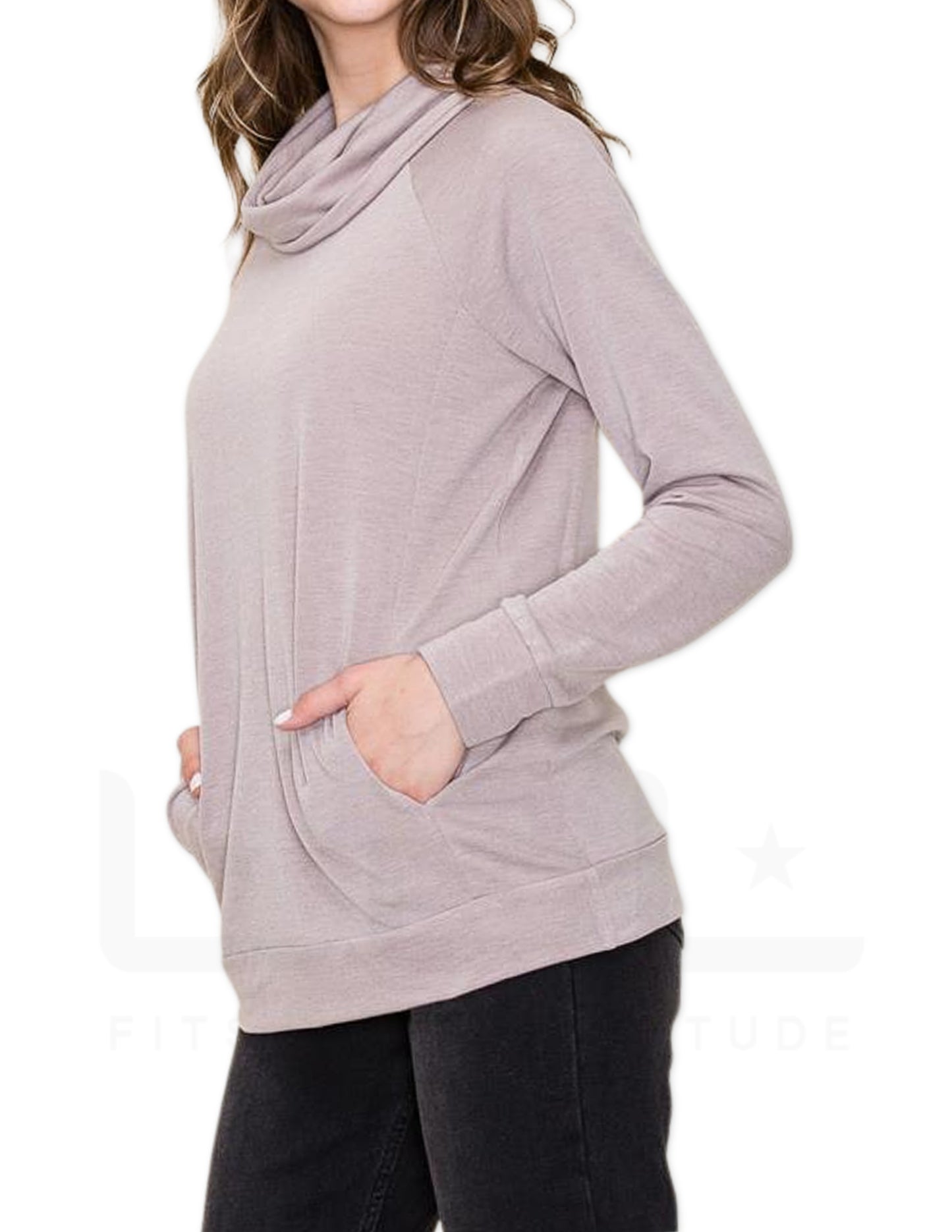 Wide Turtle Neck Long Sleeve - Taupe