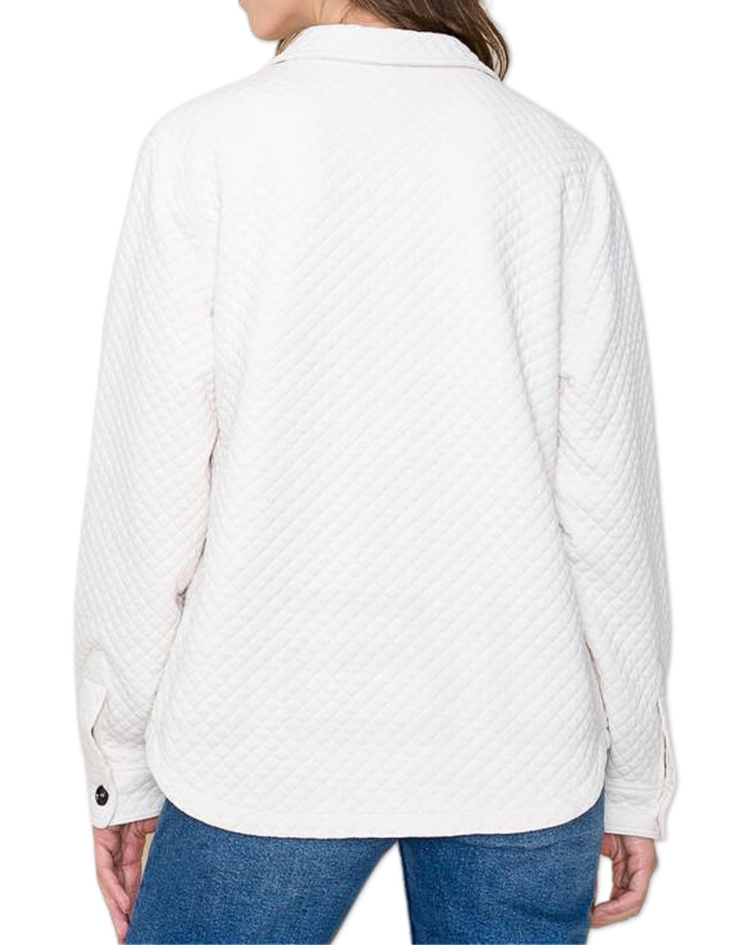 Collared Quilted Shirt Jacket - Cream
