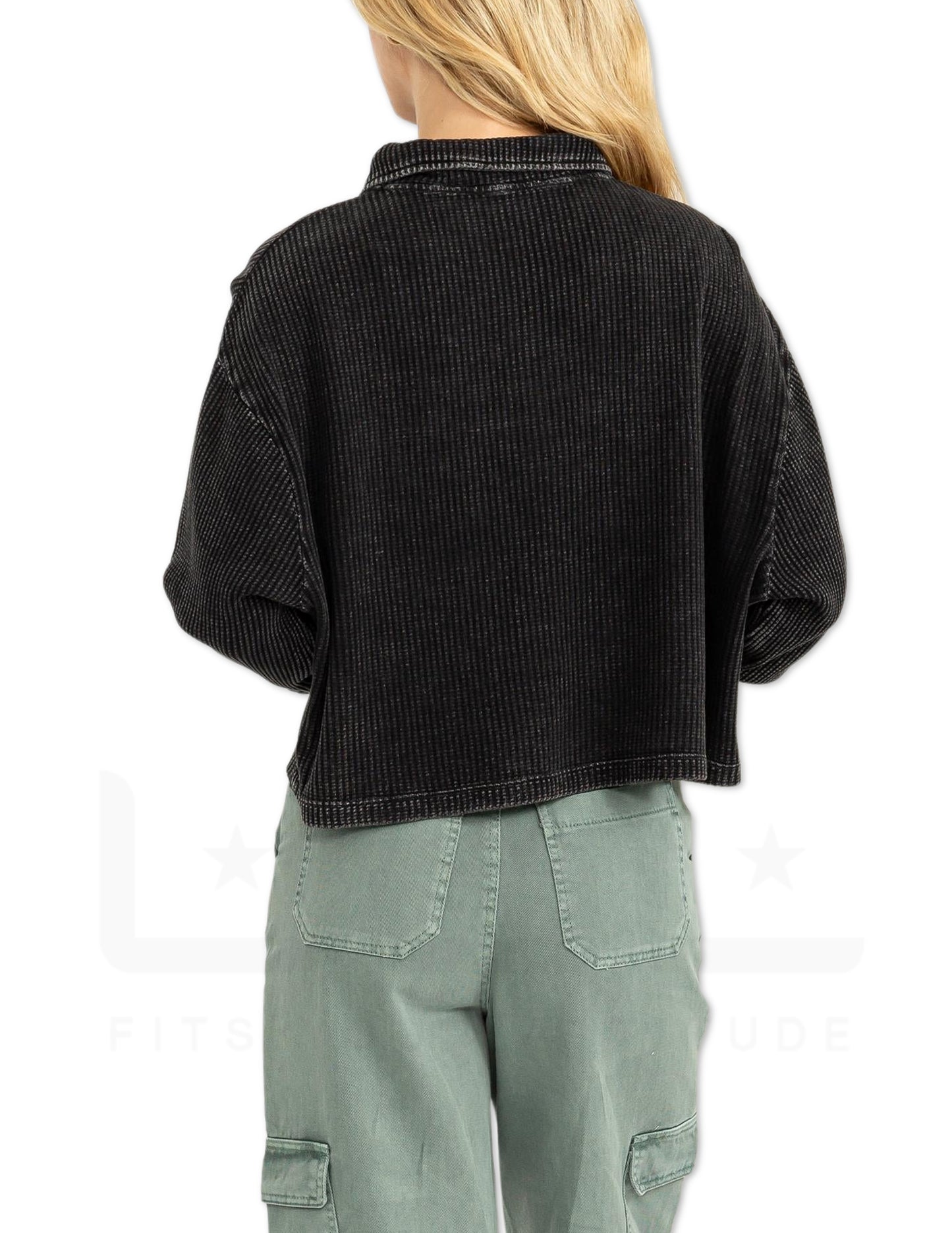Collared Button Front Top - Black