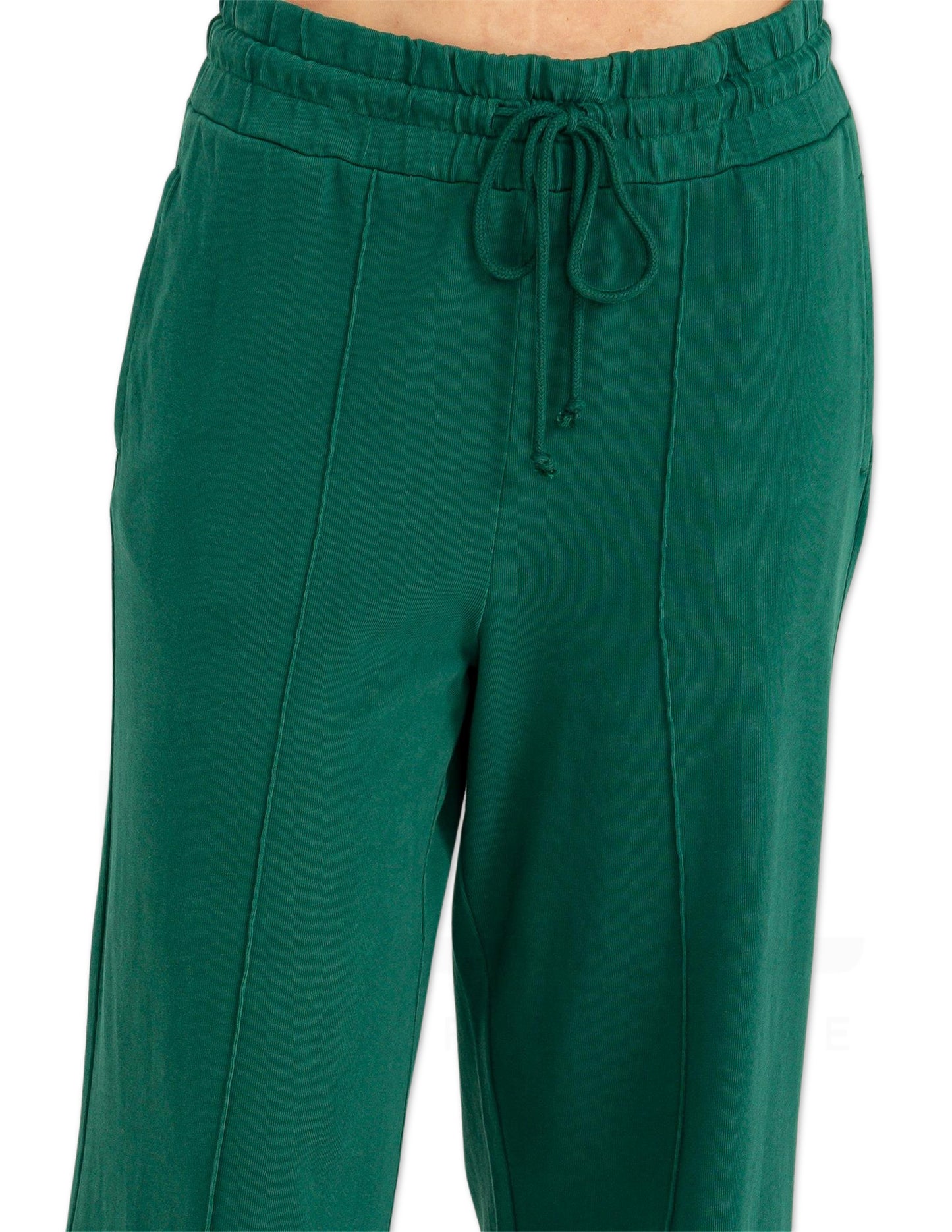 High Waist Drawstring Wide Leg Pants - Pine Green