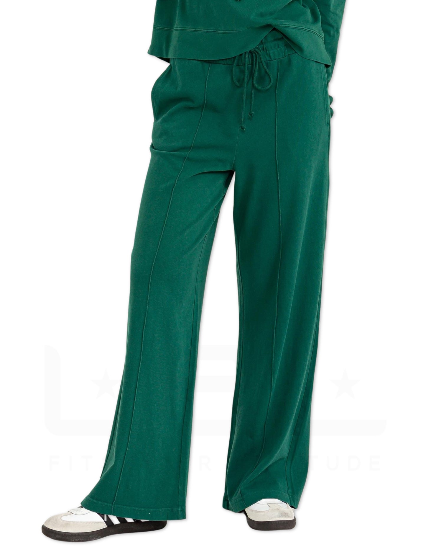 High Waist Drawstring Wide Leg Pants - Pine Green