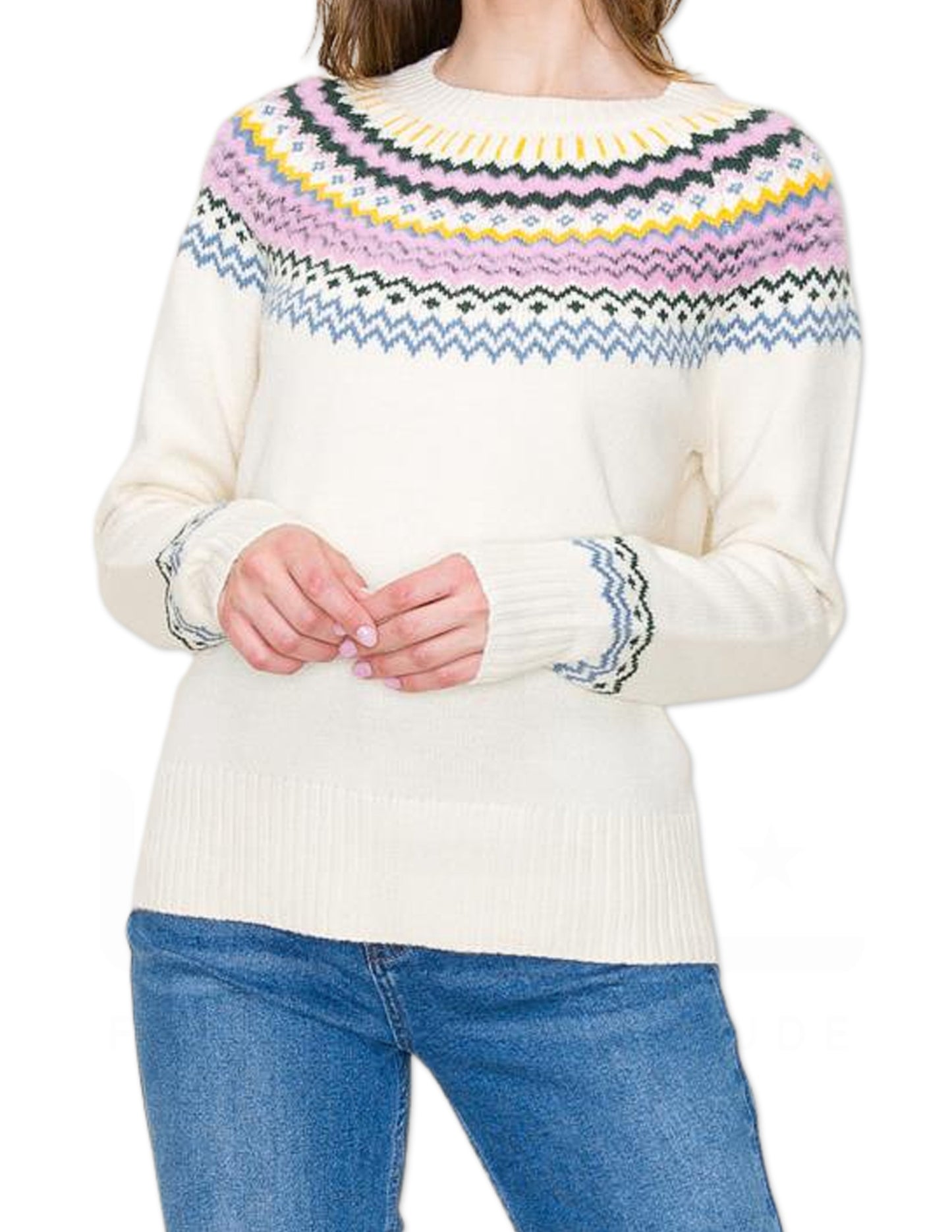 Colorful Fair Isle Sweater - Ivory