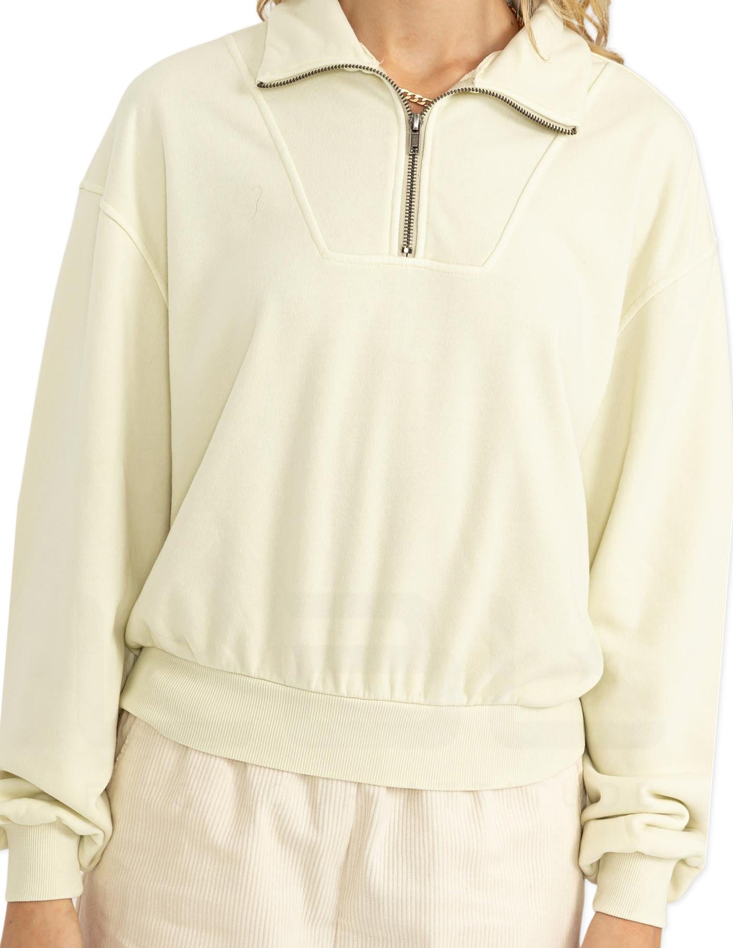 Half Zip Collared Sweater - Cream