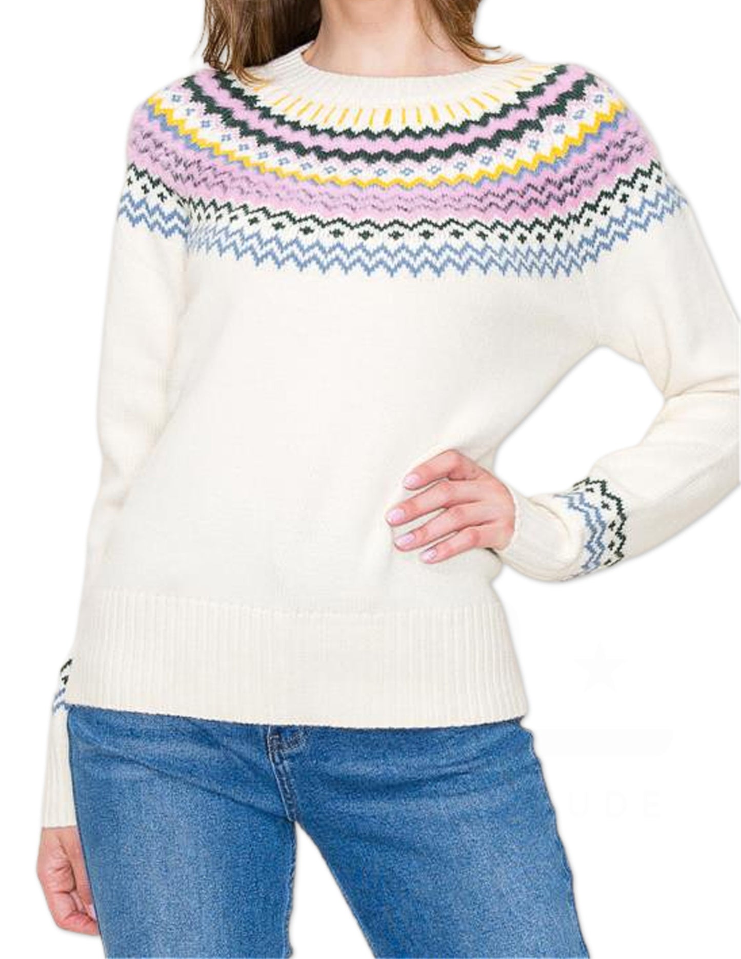 Colorful Fair Isle Sweater - Ivory