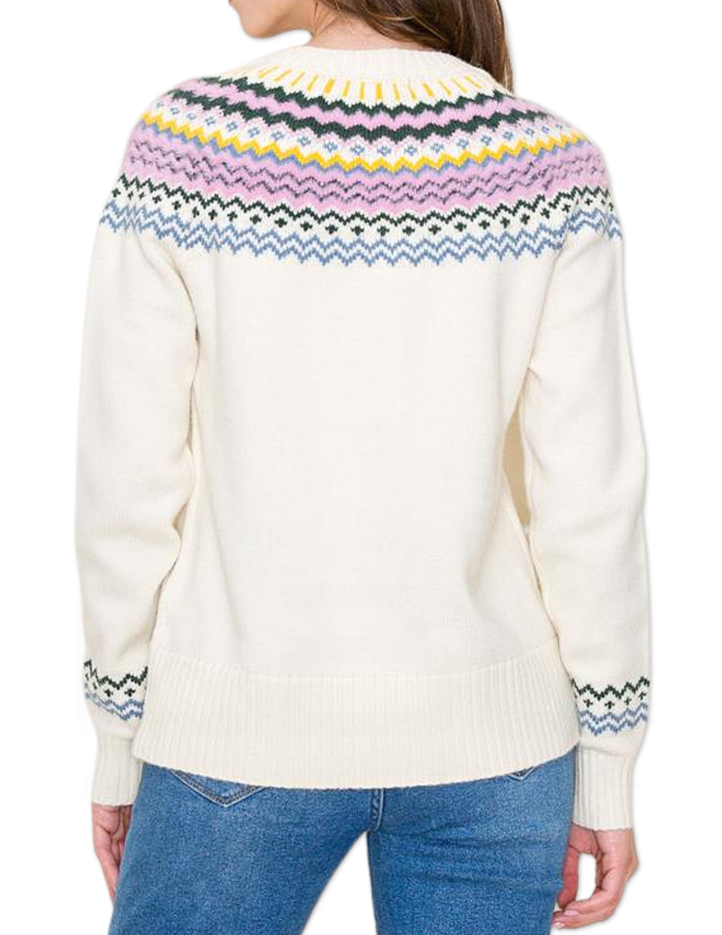 Colorful Fair Isle Sweater - Ivory