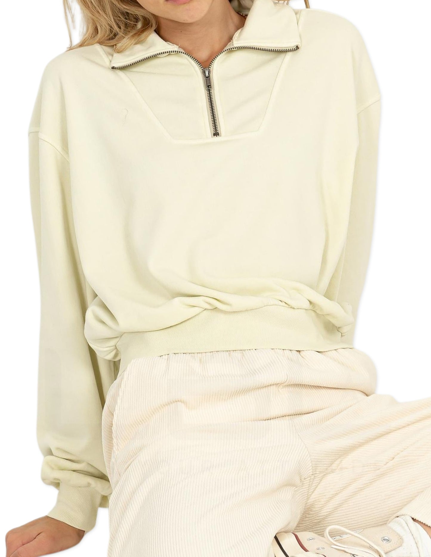 Half Zip Collared Sweater - Cream