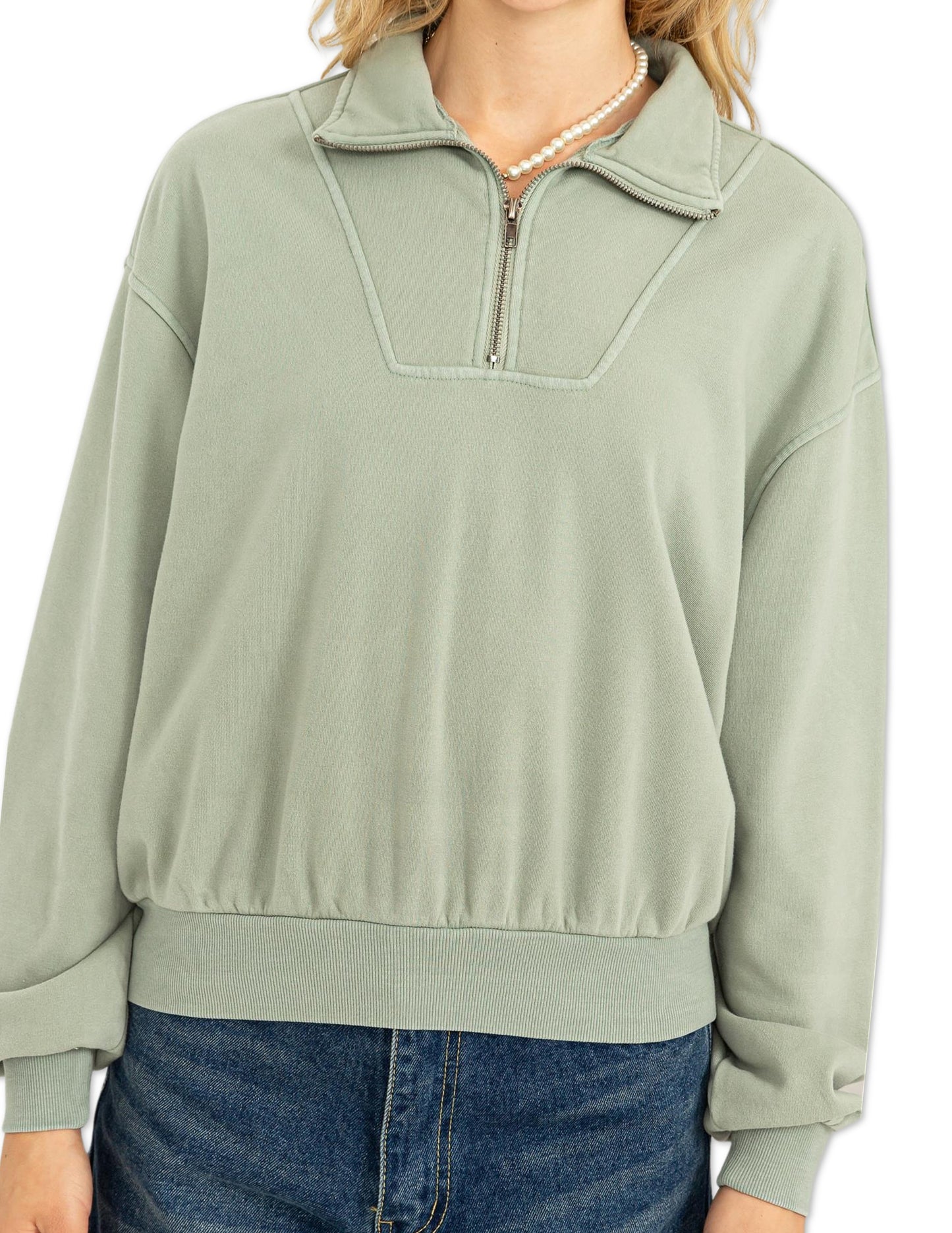 Half Zip Collared Sweater - Iceberg Green
