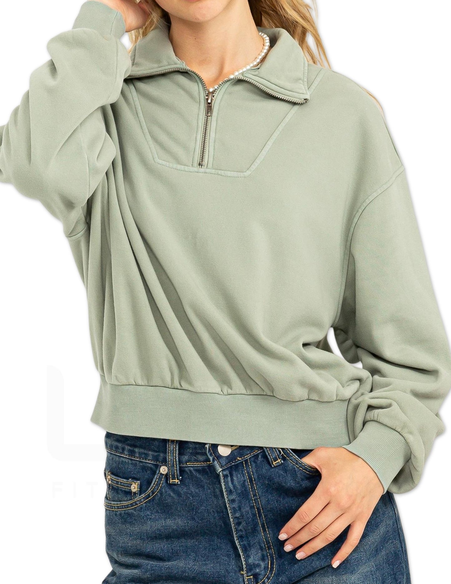 Half Zip Collared Sweater - Iceberg Green
