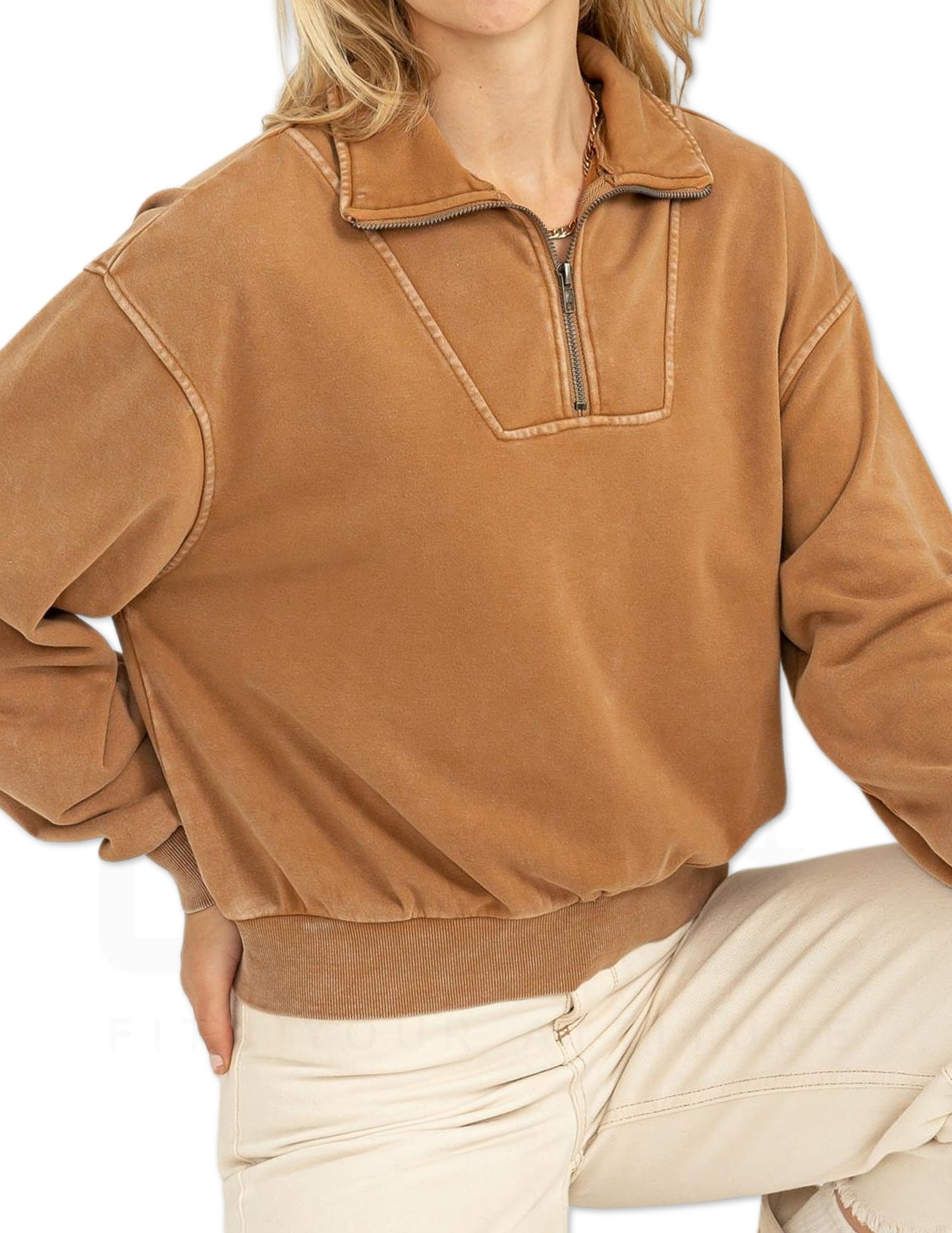 Half Zip Collared Sweater - Pale Brown