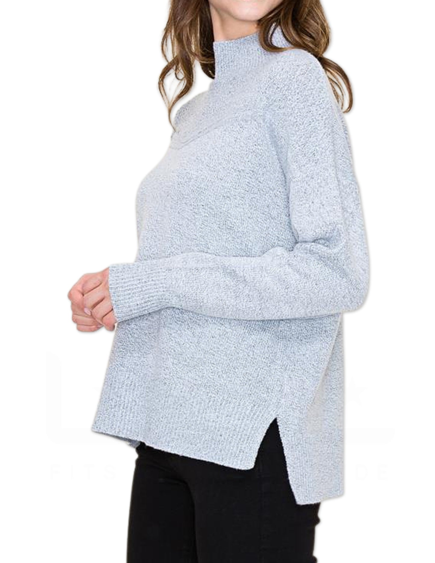 Texture Block Mock Neck Sweater - Heather Grey