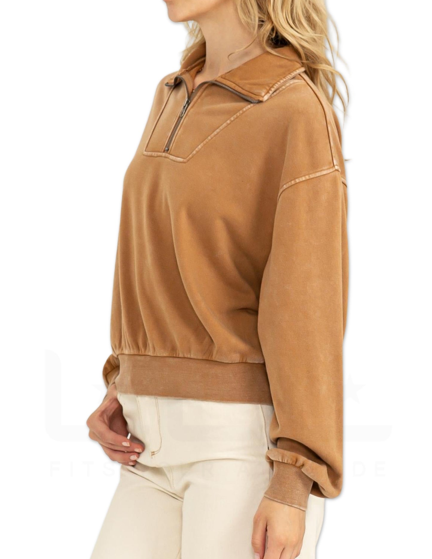 Half Zip Collared Sweater - Pale Brown