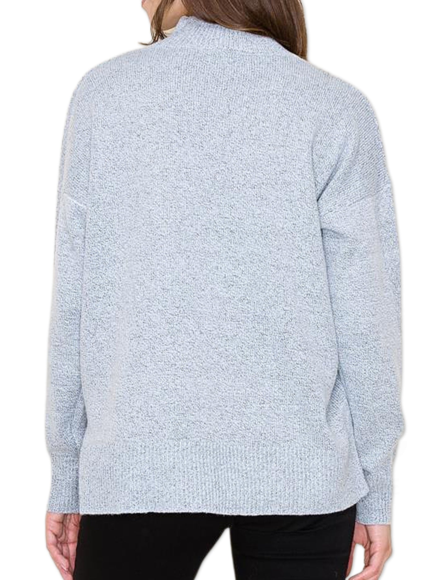 Texture Block Mock Neck Sweater - Heather Grey