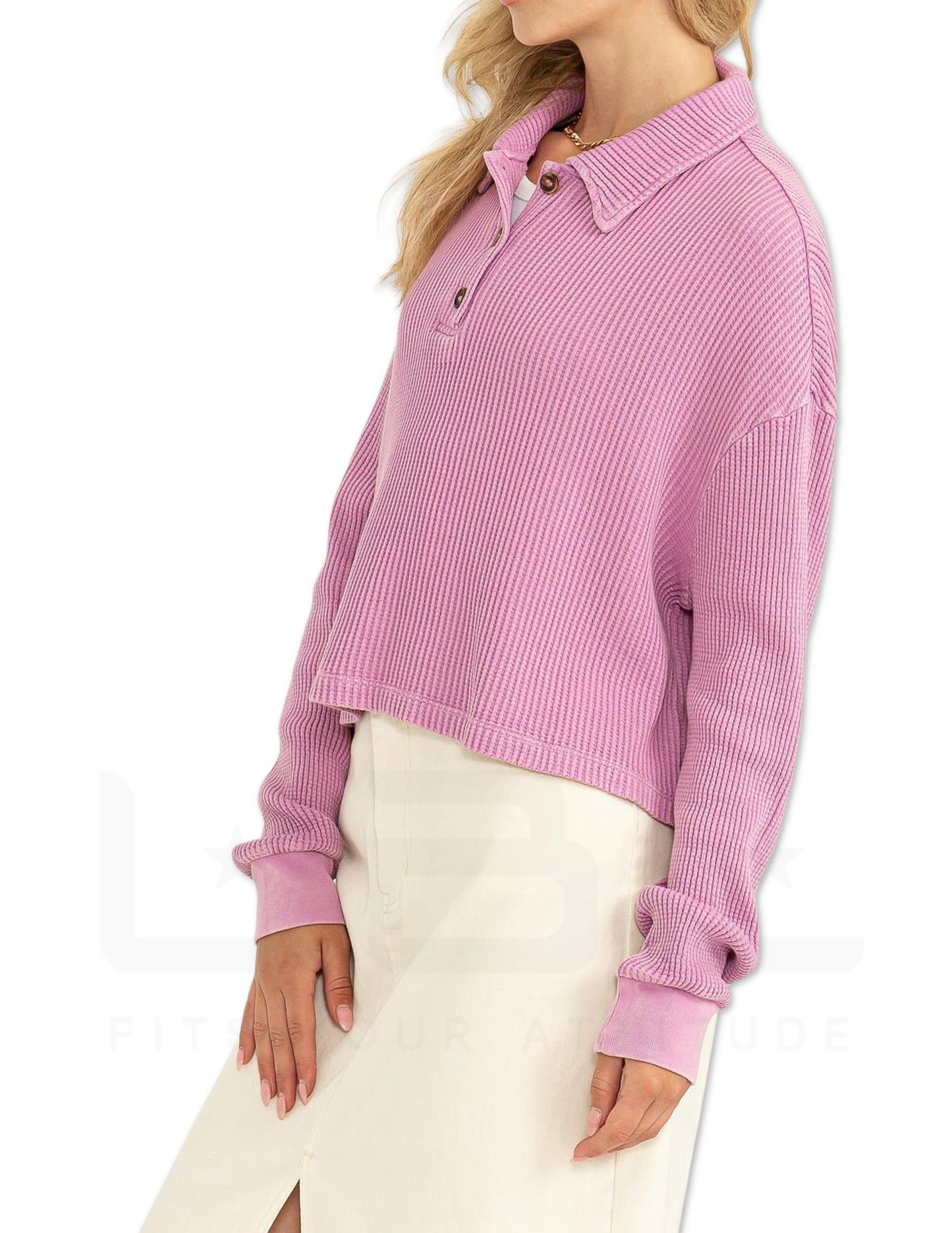 Collared Button Front Top - Vintage Plum