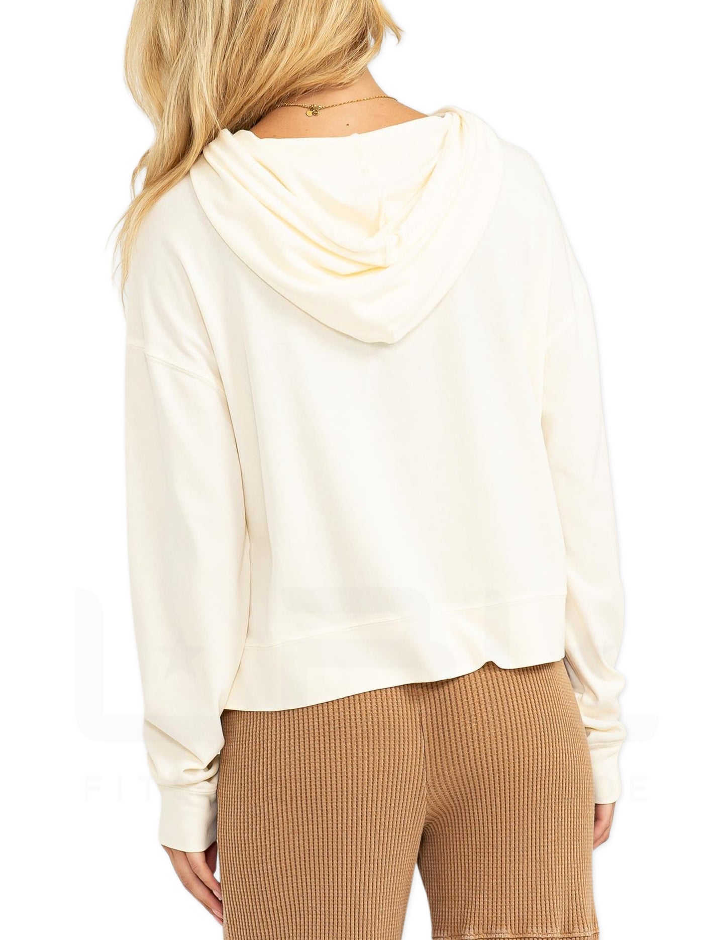 Long Sleeve Drawstring Hoodie - Cream