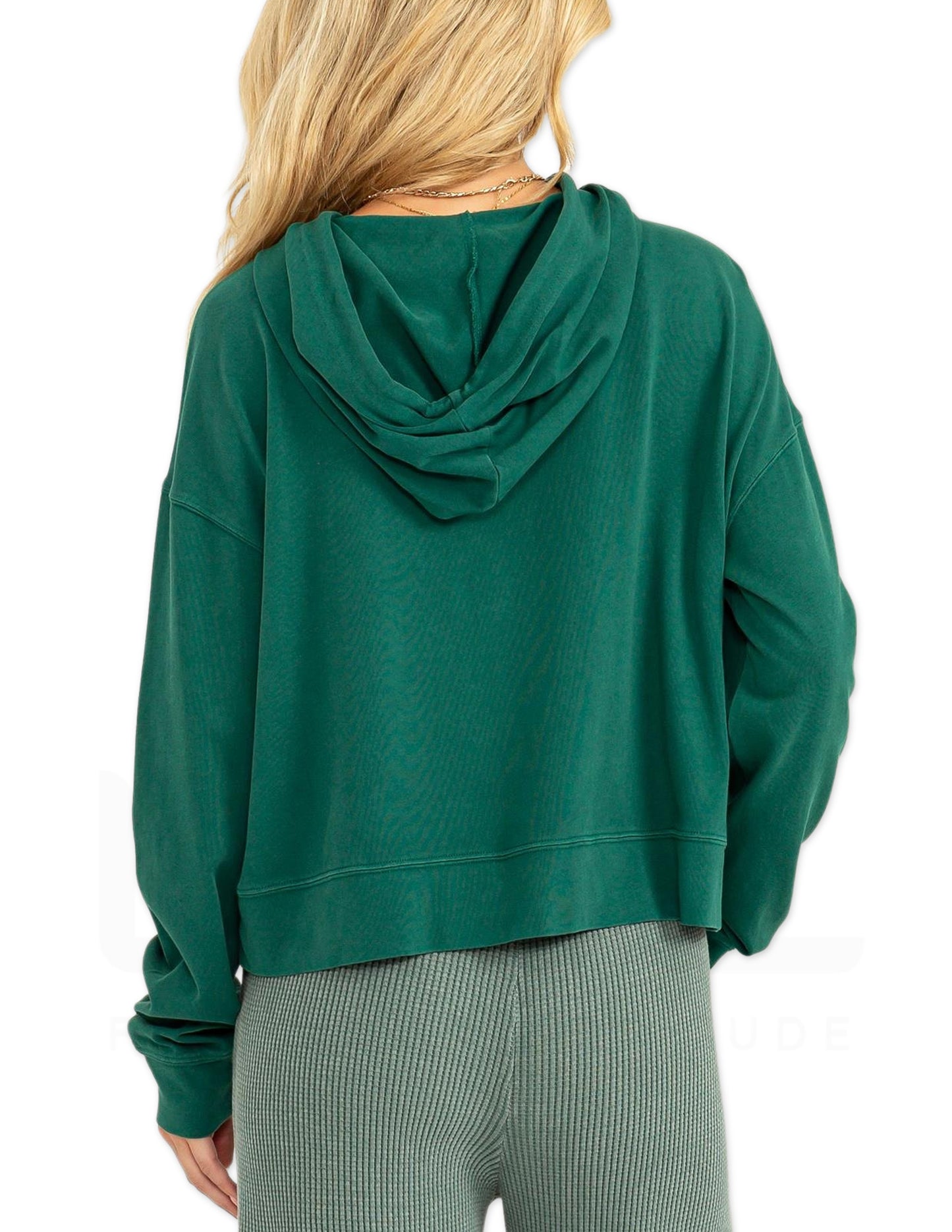 Long Sleeve Drawstring Hoodie - Pine Green