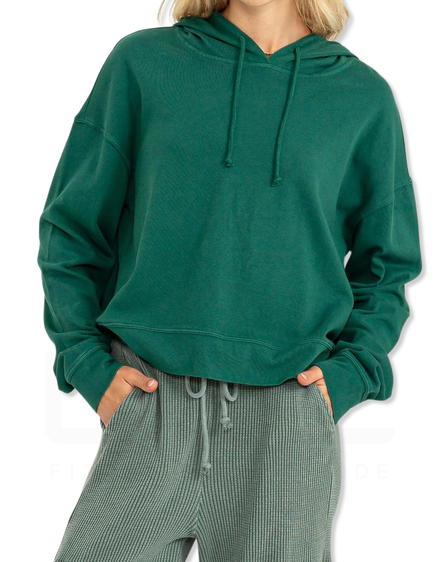 Long Sleeve Drawstring Hoodie - Pine Green