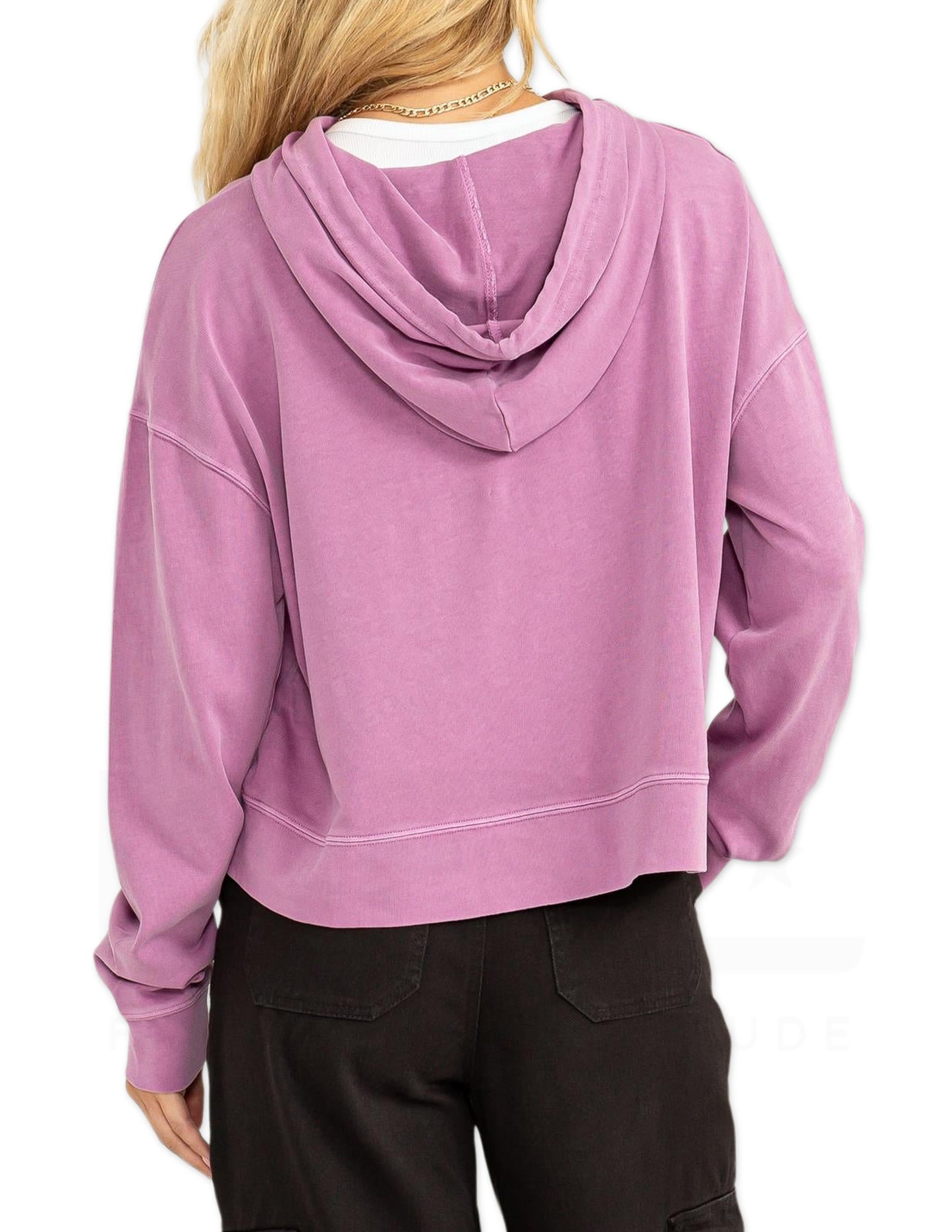 Long Sleeve Drawstring Hoodie - Vintage Plum