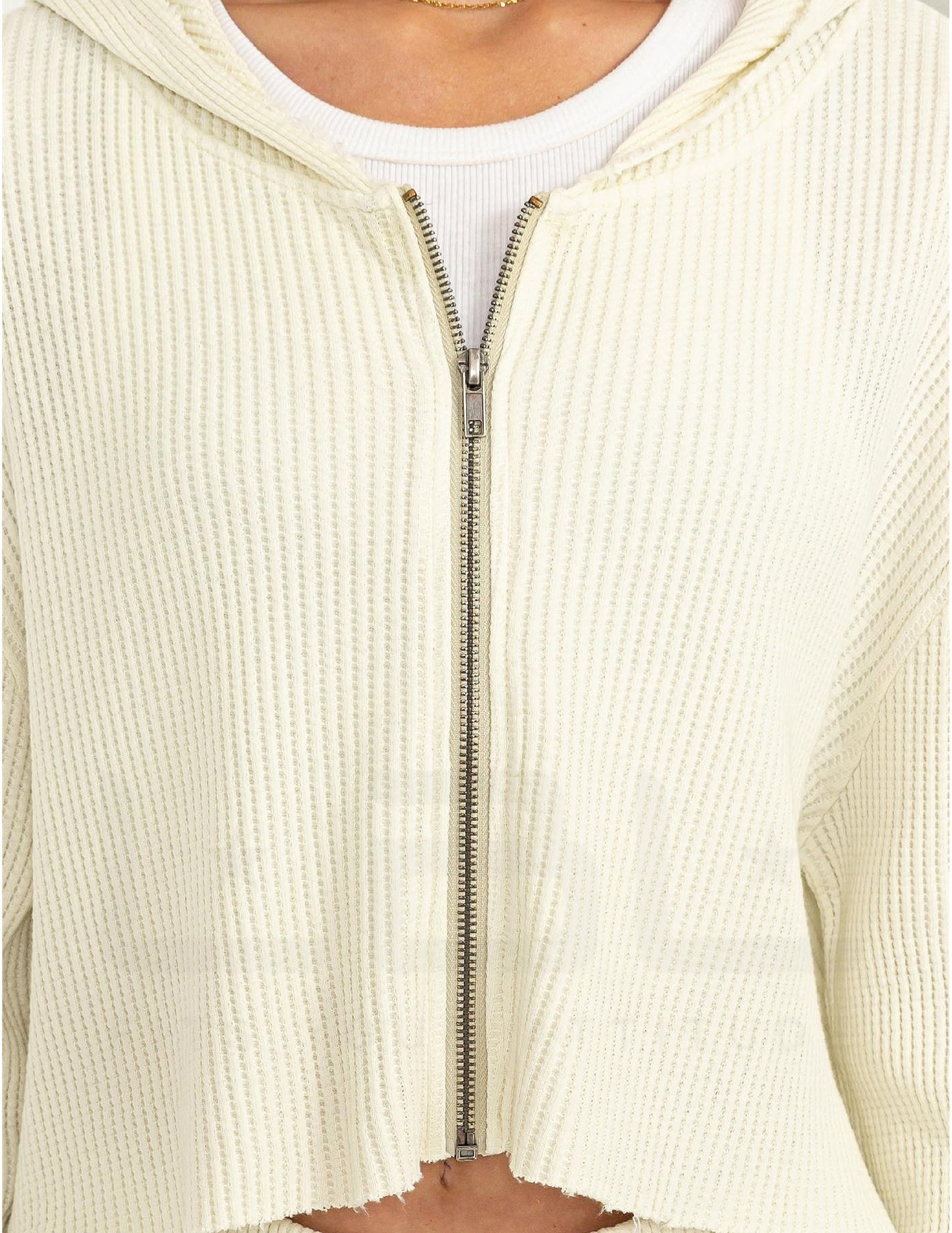 Zip Up Cropped Hoodie - Cream