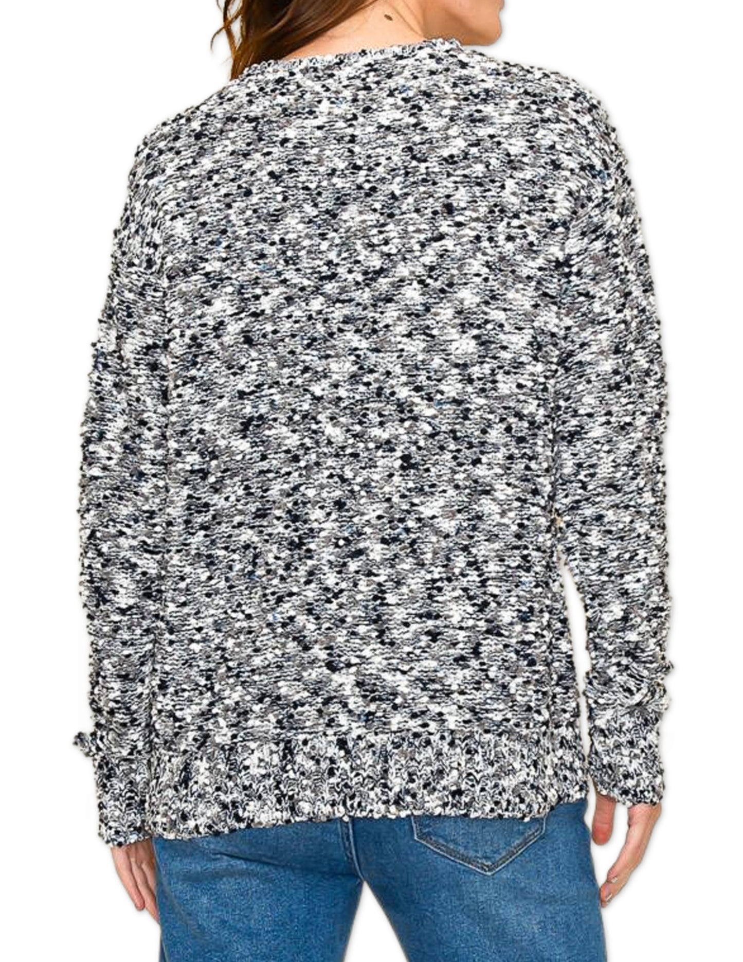 Popcorn Yarn Sweater - Navy Multi