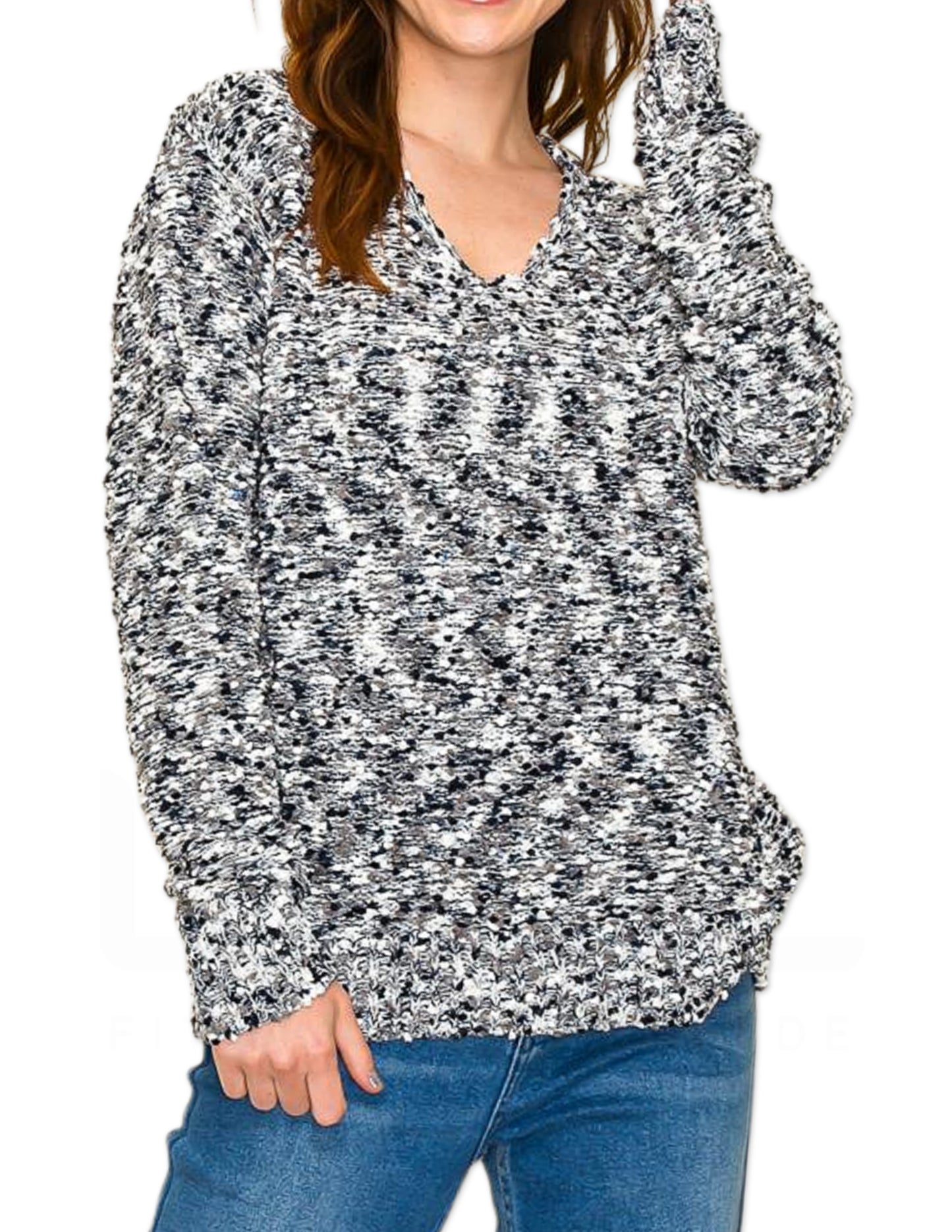 Popcorn Yarn Sweater - Navy Multi