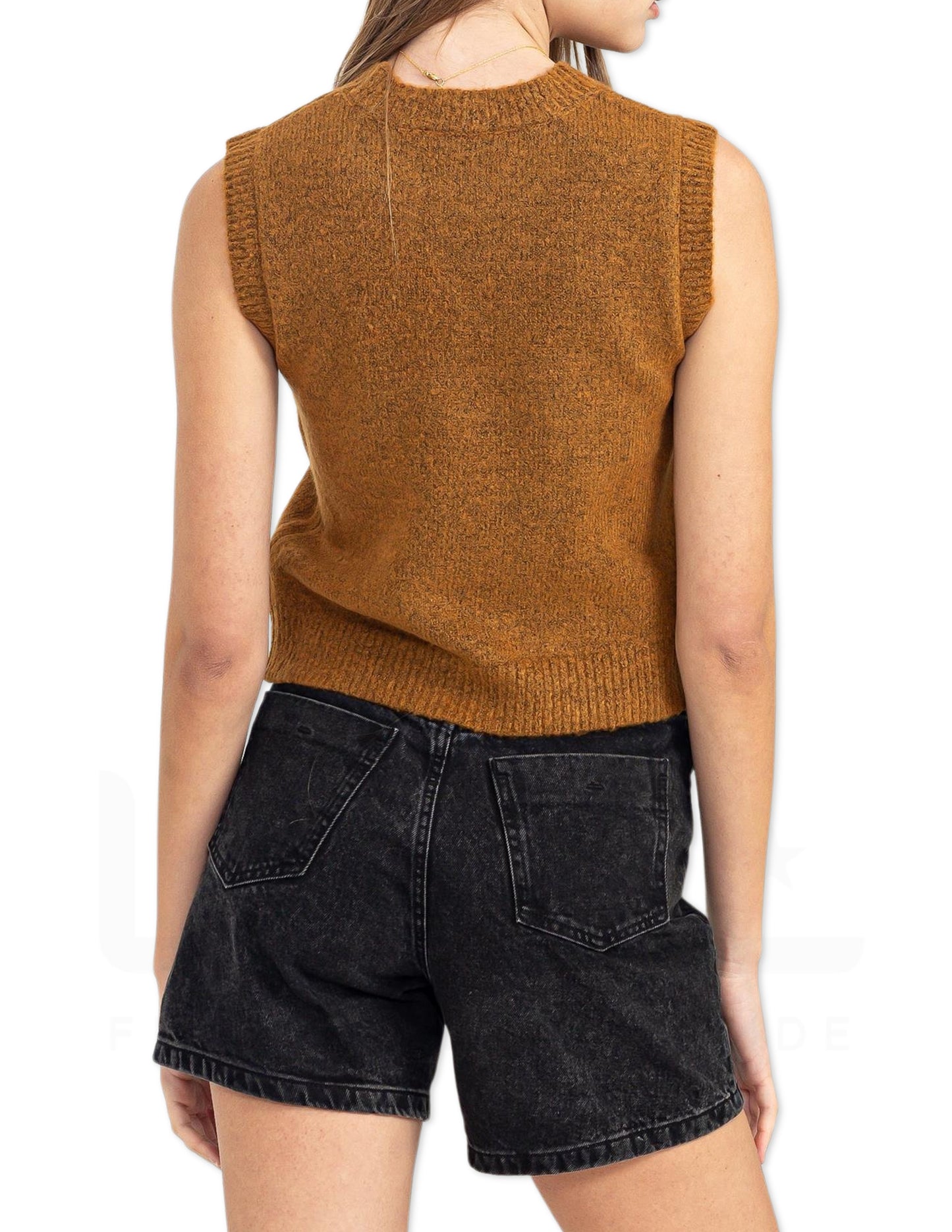 Sleeveless Cropped Sweater Top - Pale Brown