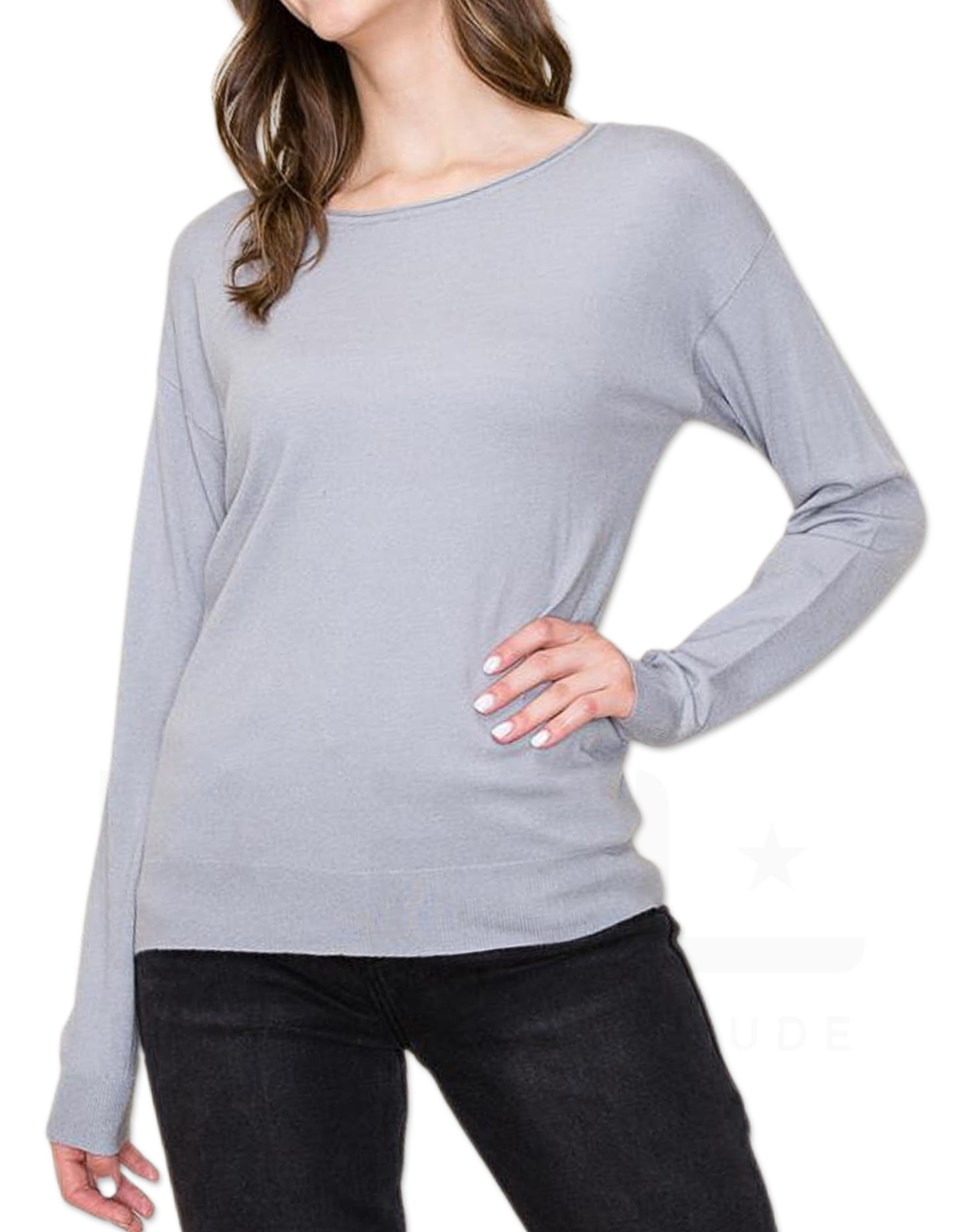 Super Soft Boat Neck Sweater - Heather Grey