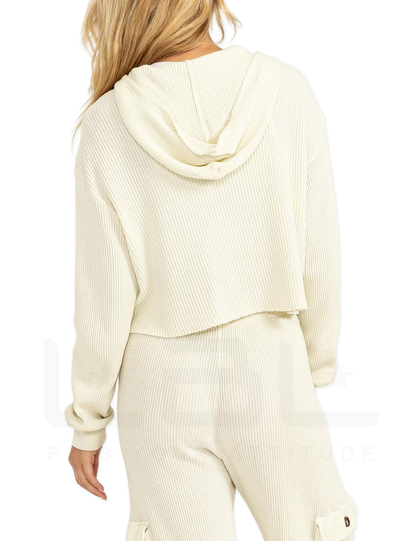 Zip Up Cropped Hoodie - Cream