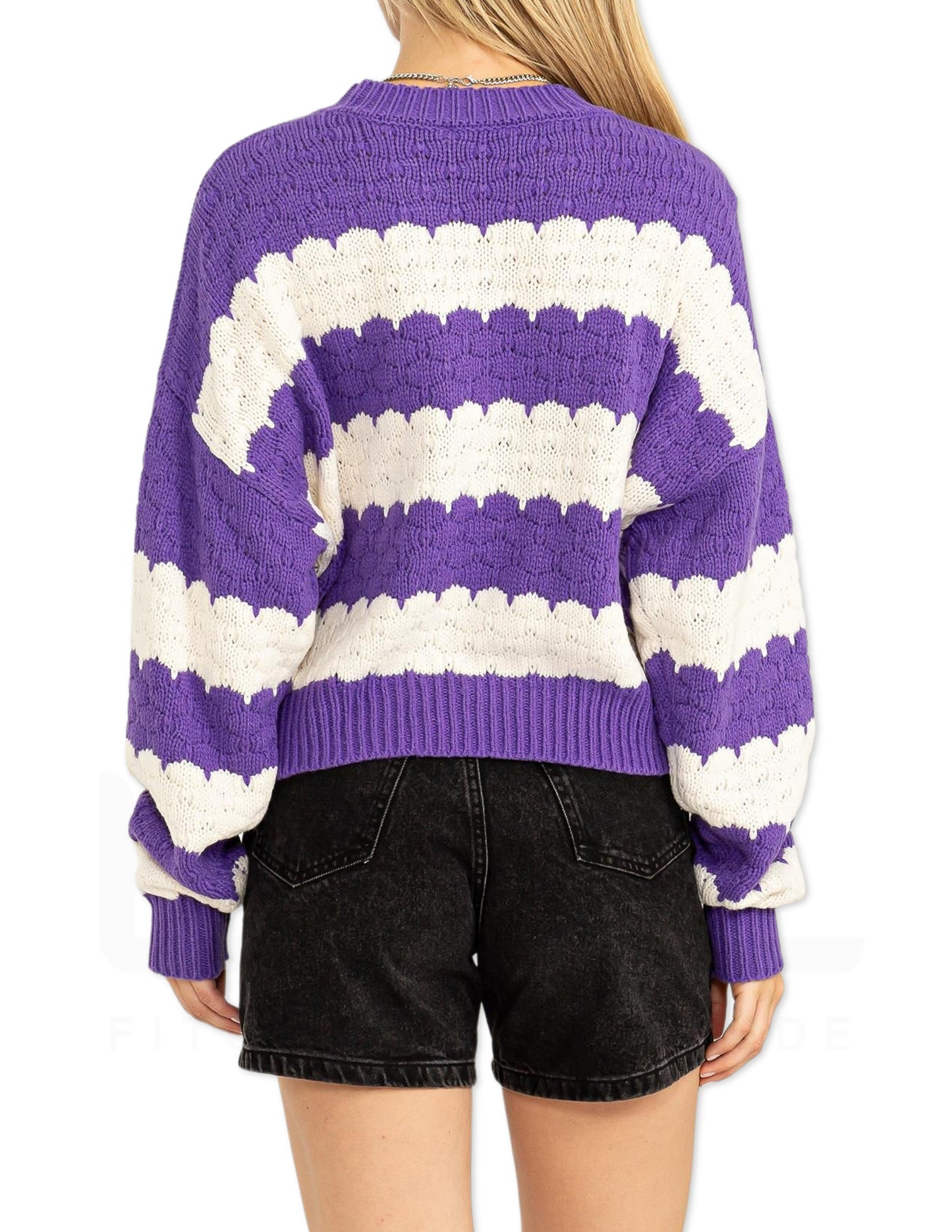 Scallop Stripe Sweater - Purple