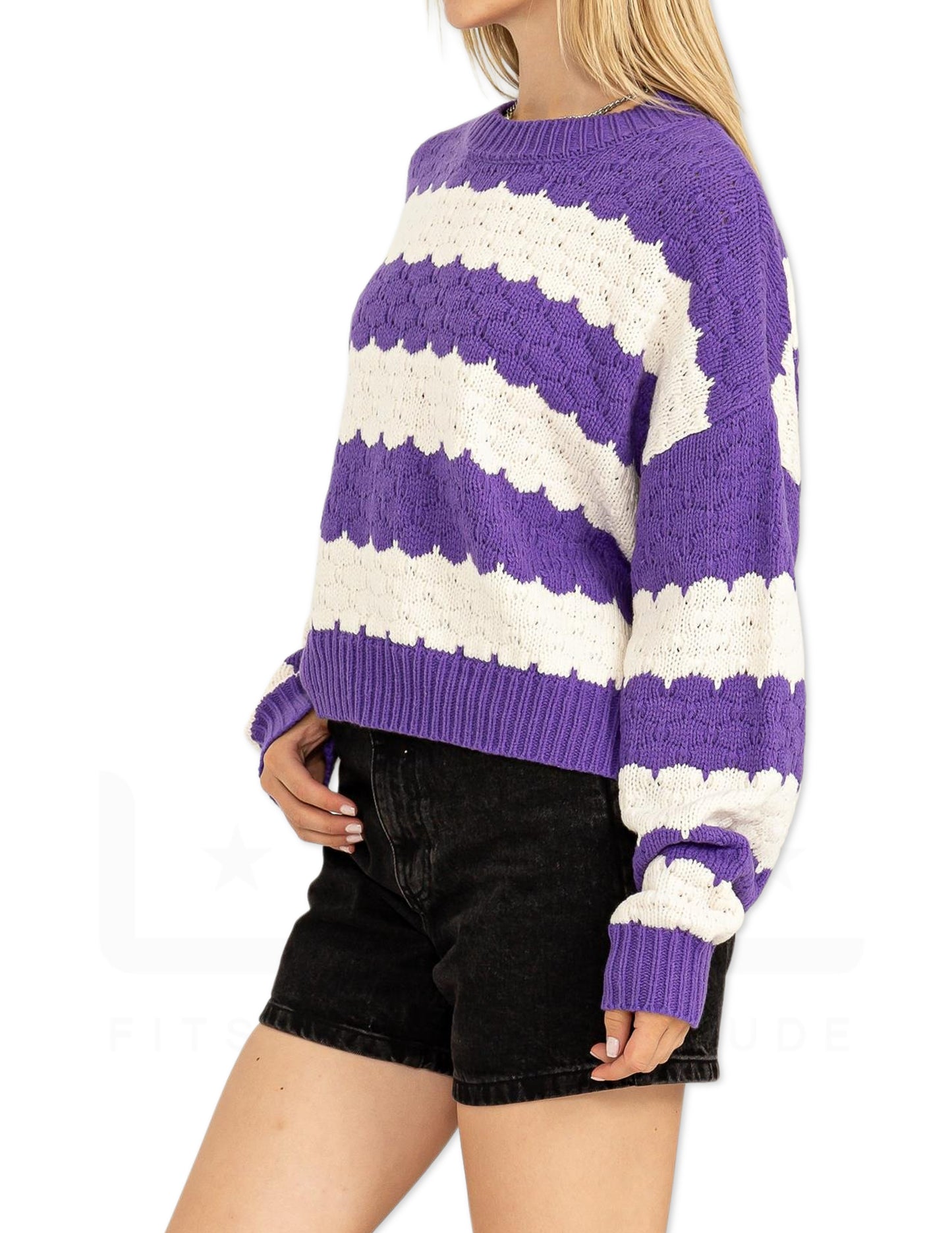 Scallop Stripe Sweater - Purple