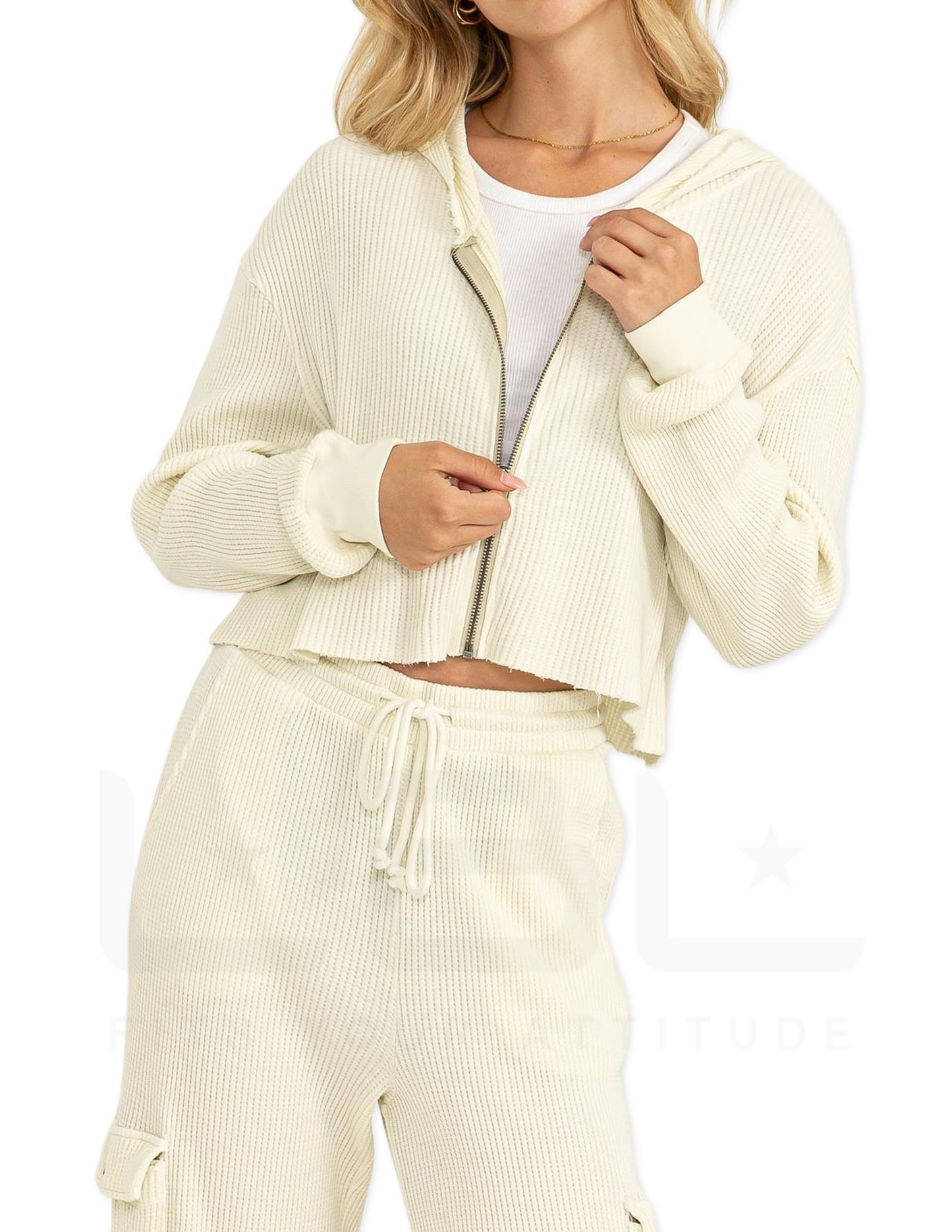 Zip Up Cropped Hoodie - Cream