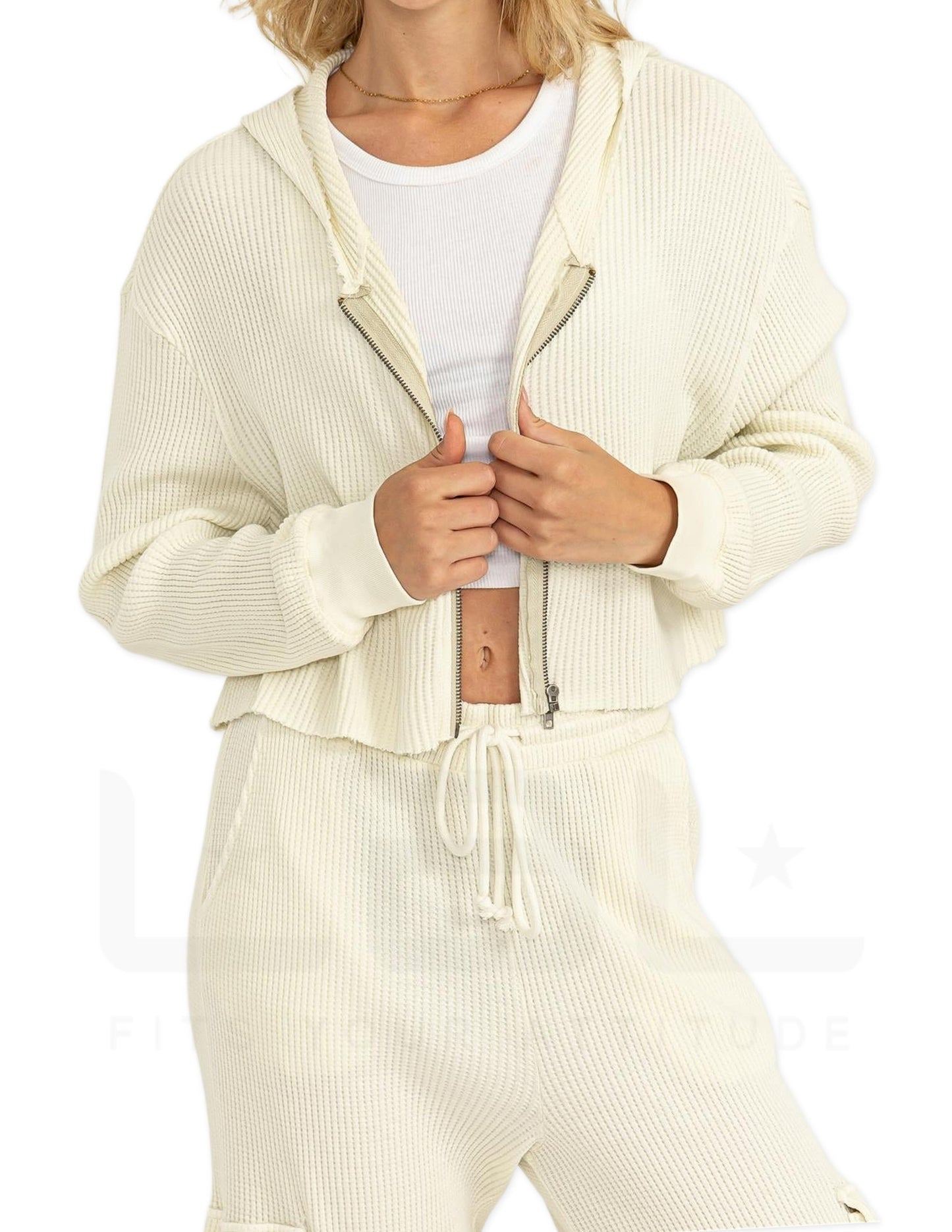Zip Up Cropped Hoodie - Cream