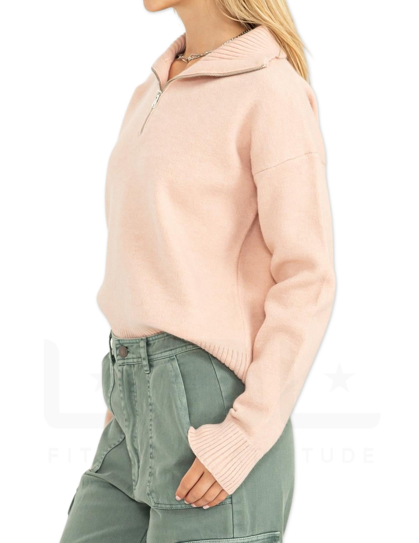 Cozy Half Zip Sweater - Dusty Pink