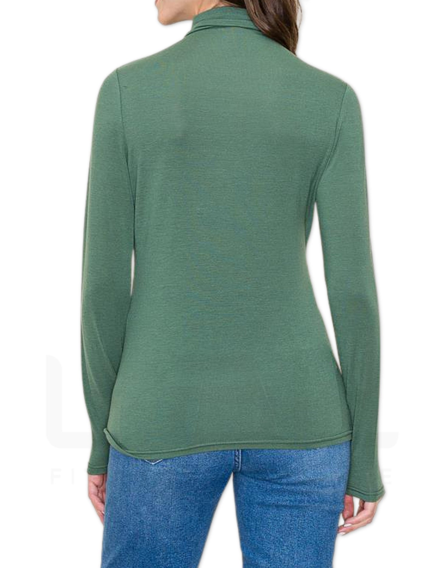 Mock Gathered Neck Long Sleeve - Olive