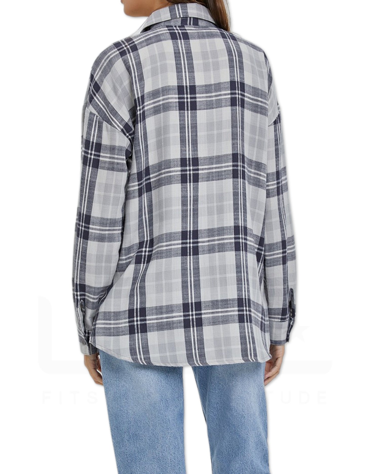 Oversized Boyfriend Flannel Shirt - Navy