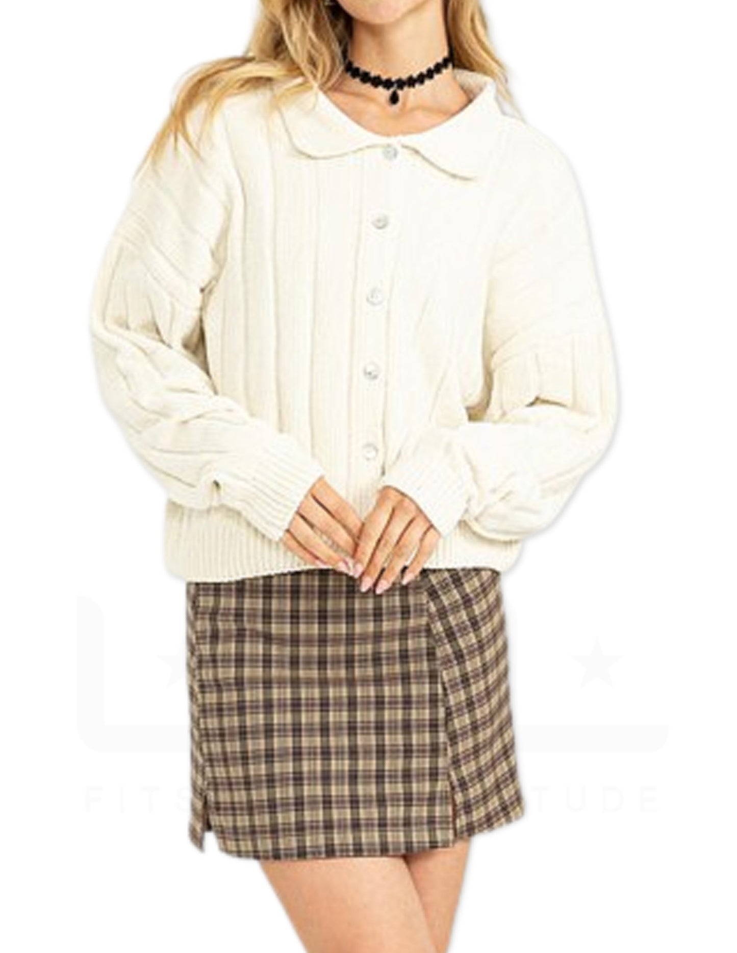 Collared Button Front Cardigan - Cream