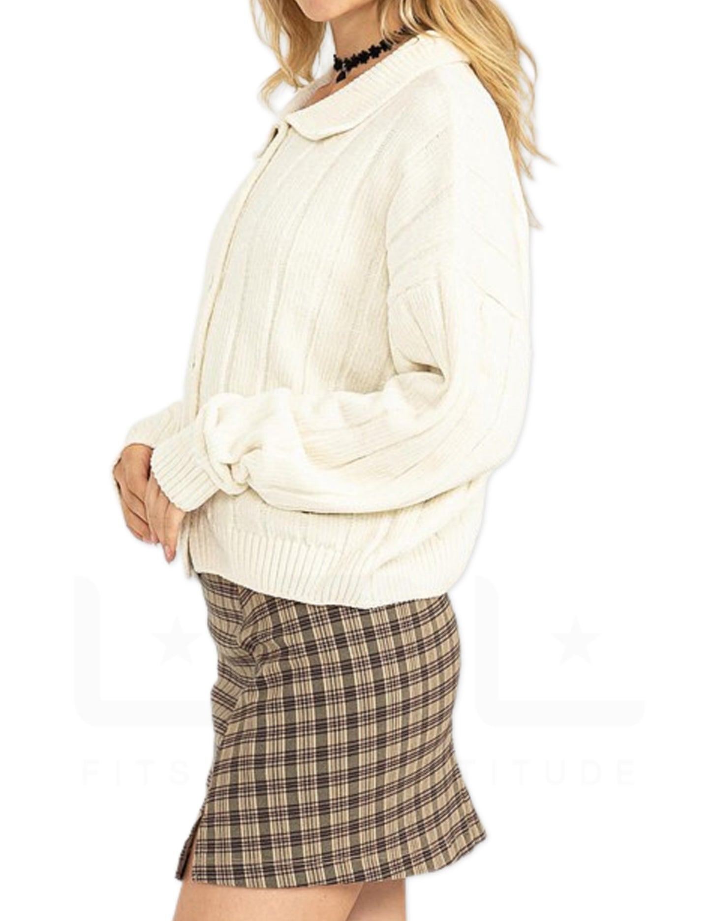 Collared Button Front Cardigan - Cream