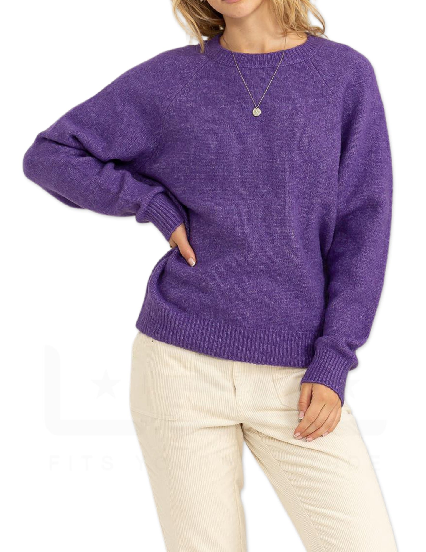 Raglan Sleeve Comfy Sweater - Purple